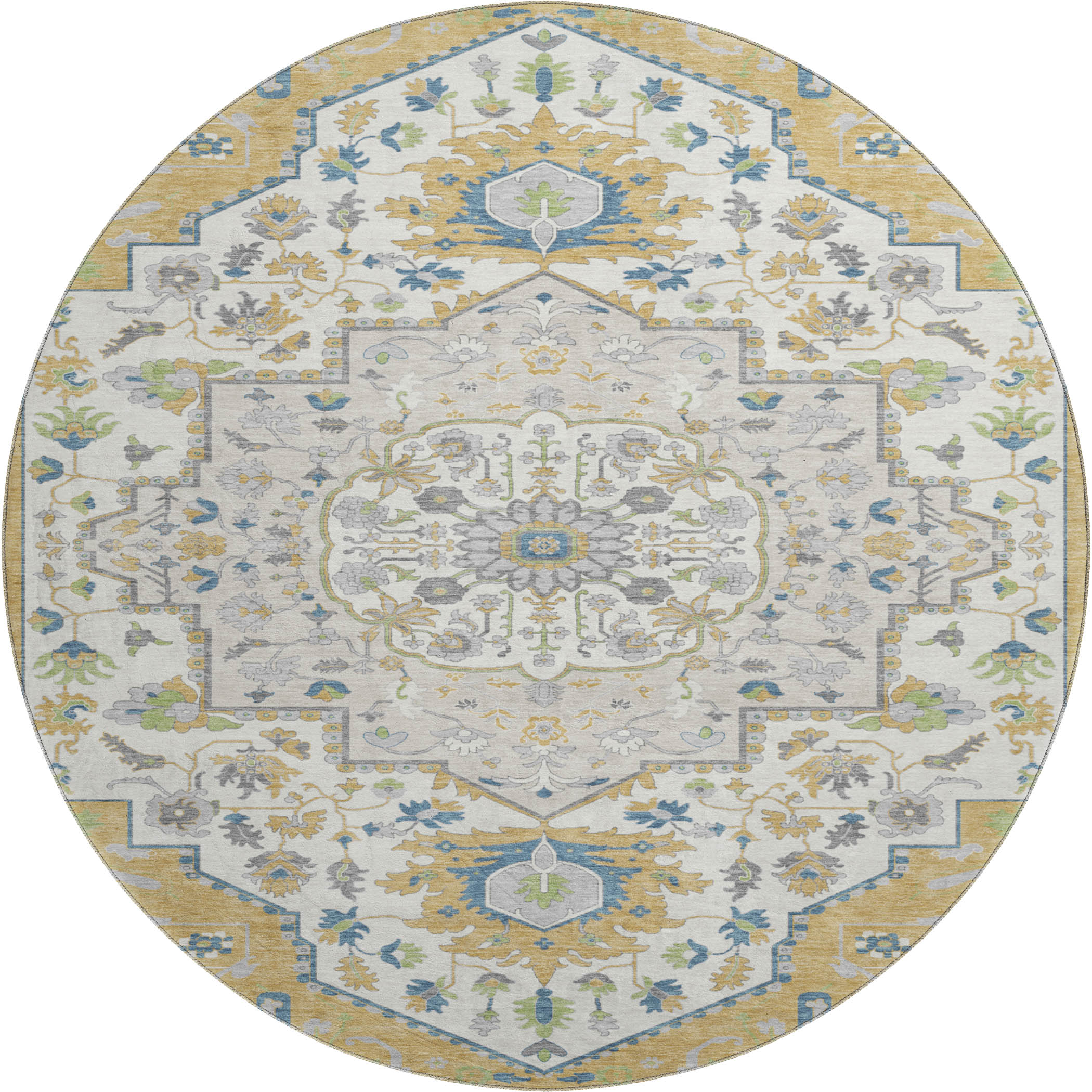 Oslo Machine Washable Traditional Gold Rug 8' x 8' #shape_Round