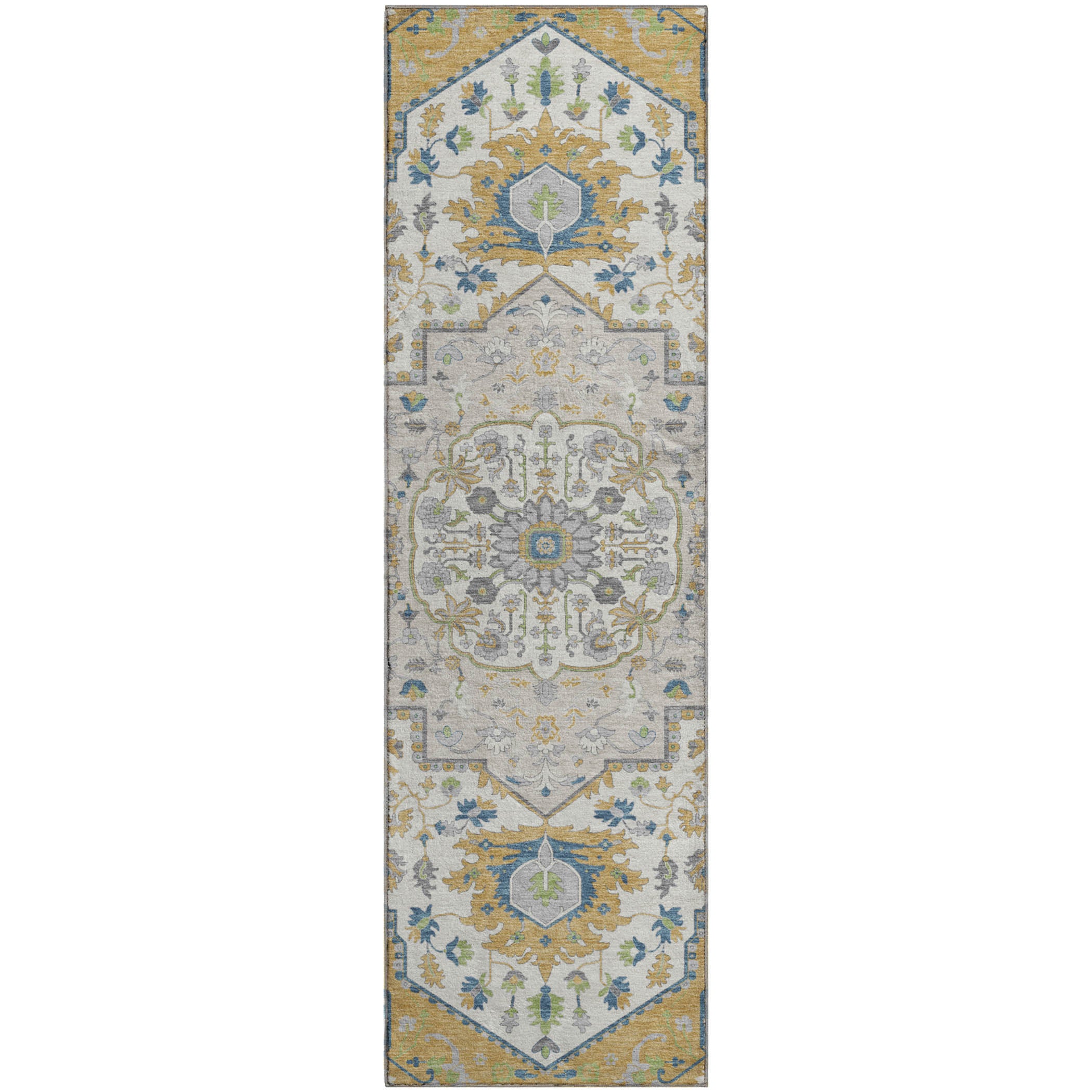 Oslo Machine Washable Traditional Gold Rug 2'3" x 7'6" #shape_Runner