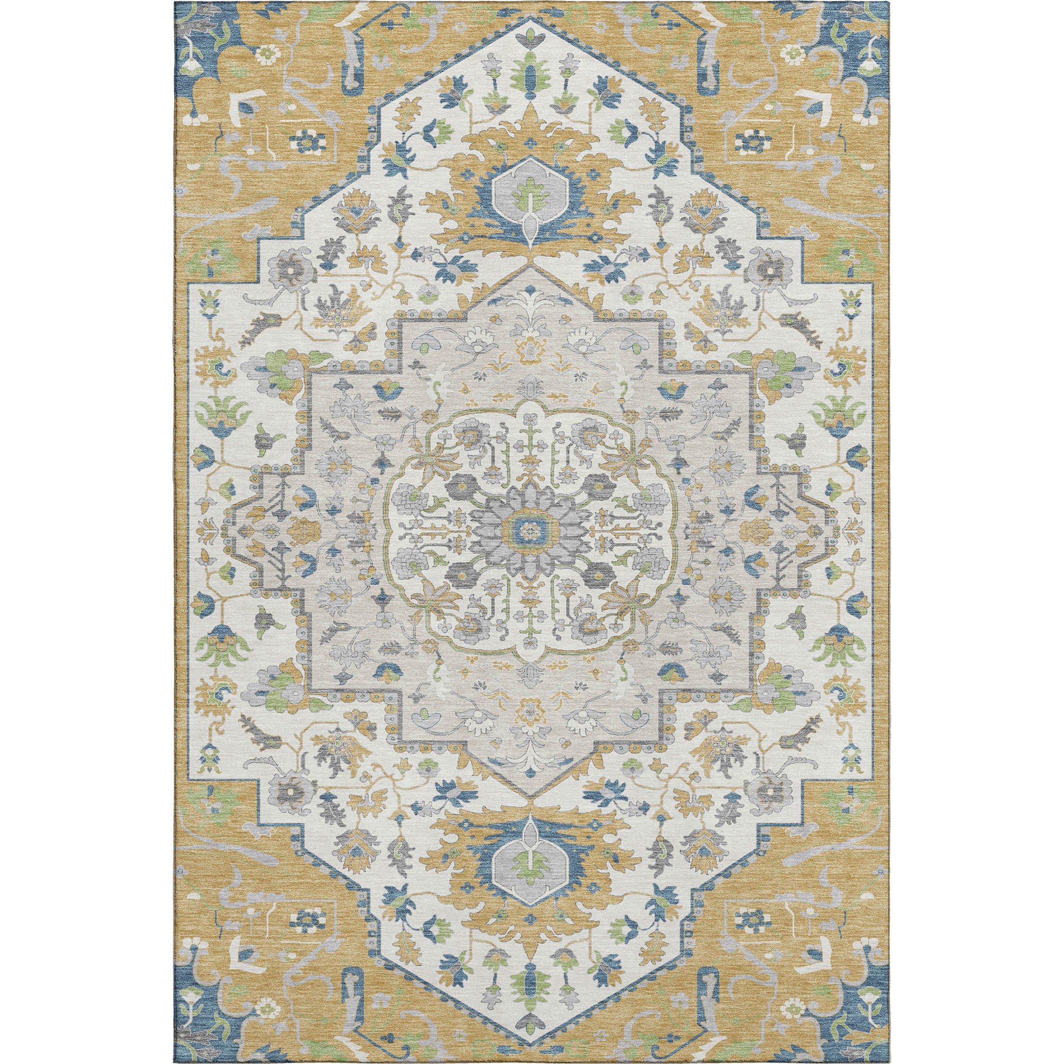 Oslo Machine Washable Traditional Gold Rug 2'6" x 3'10" #shape_Rectangle