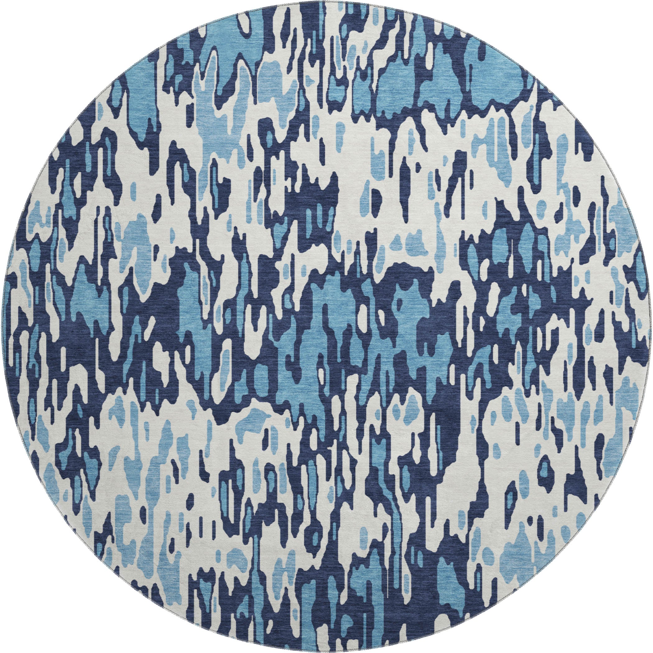 Luang Prabang Machine Washable Transitional Blue Rug 8' x 8' #shape_Round