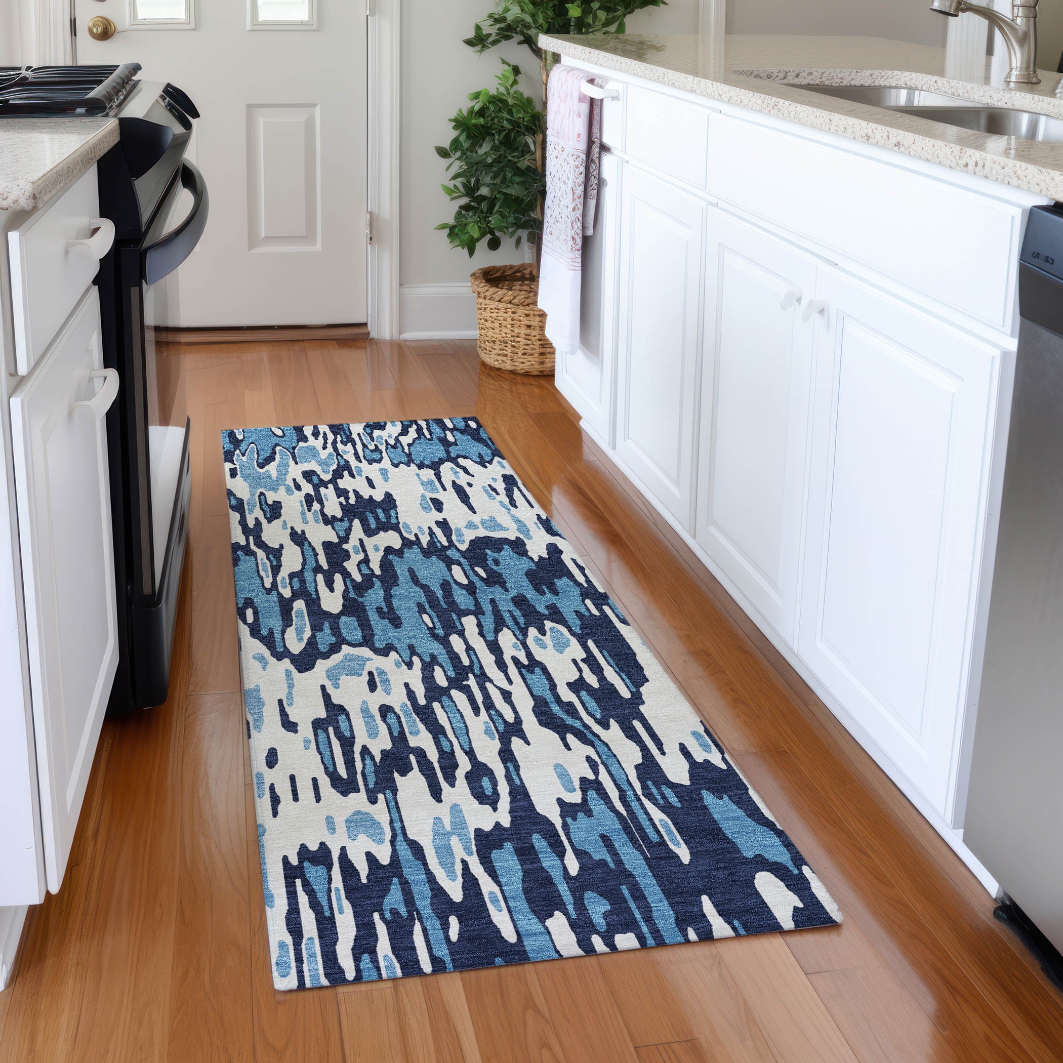 Luang Prabang Machine Washable Transitional Blue Rug 2'3" x 7'6" #shape_Runner