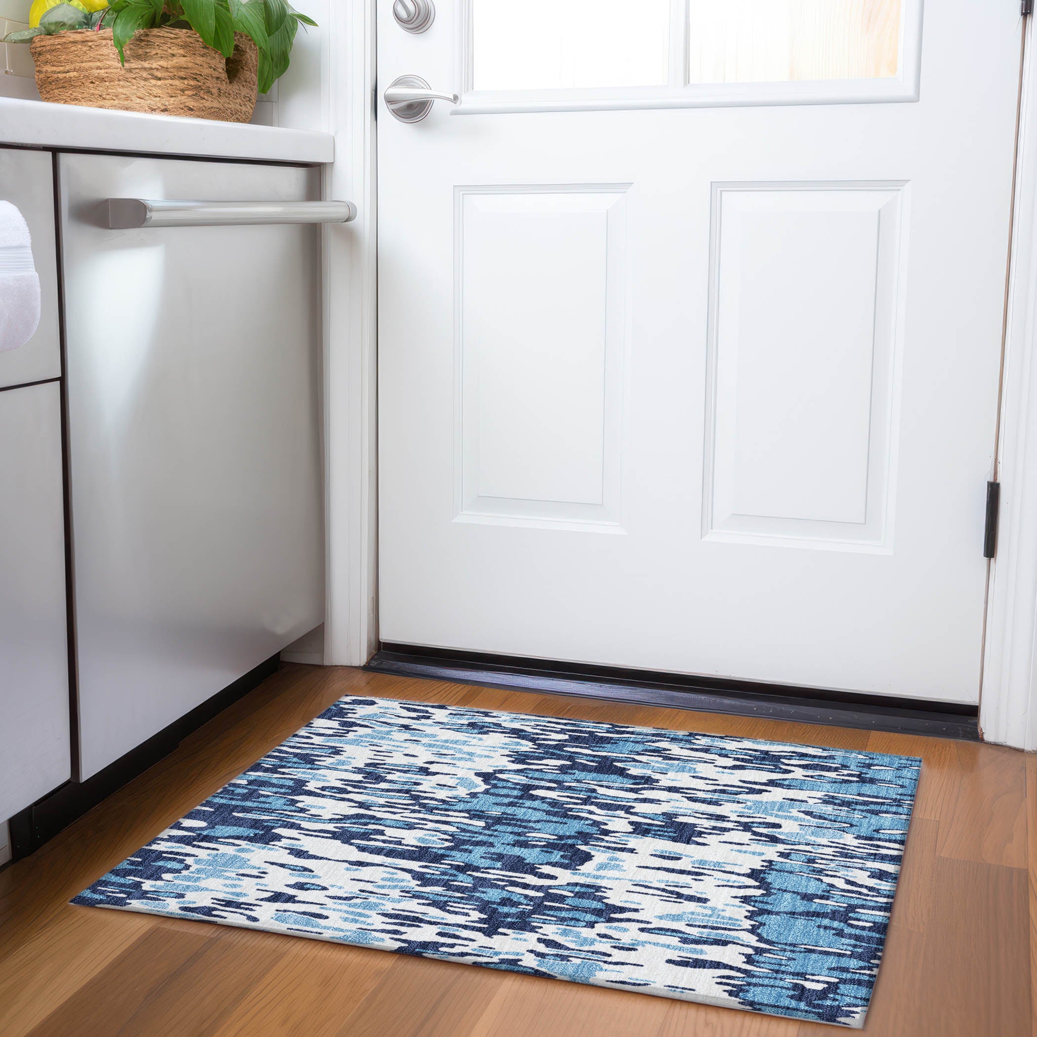 Luang Prabang Machine Washable Transitional Blue Rug 1'8" x 2'6" #shape_Rectangle