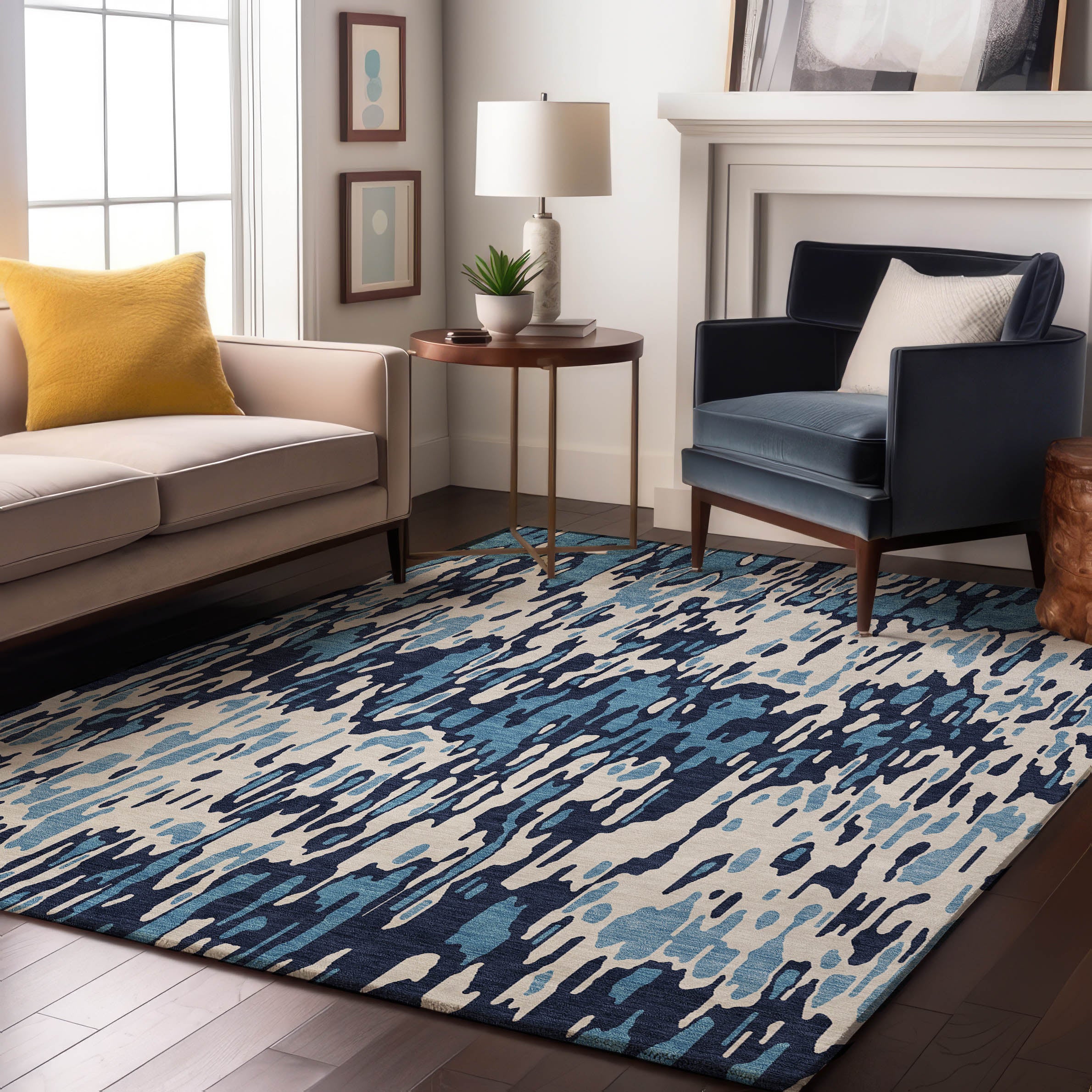 Luang Prabang Machine Washable Transitional Blue Rug 2'6" x 3'10" #shape_Rectangle