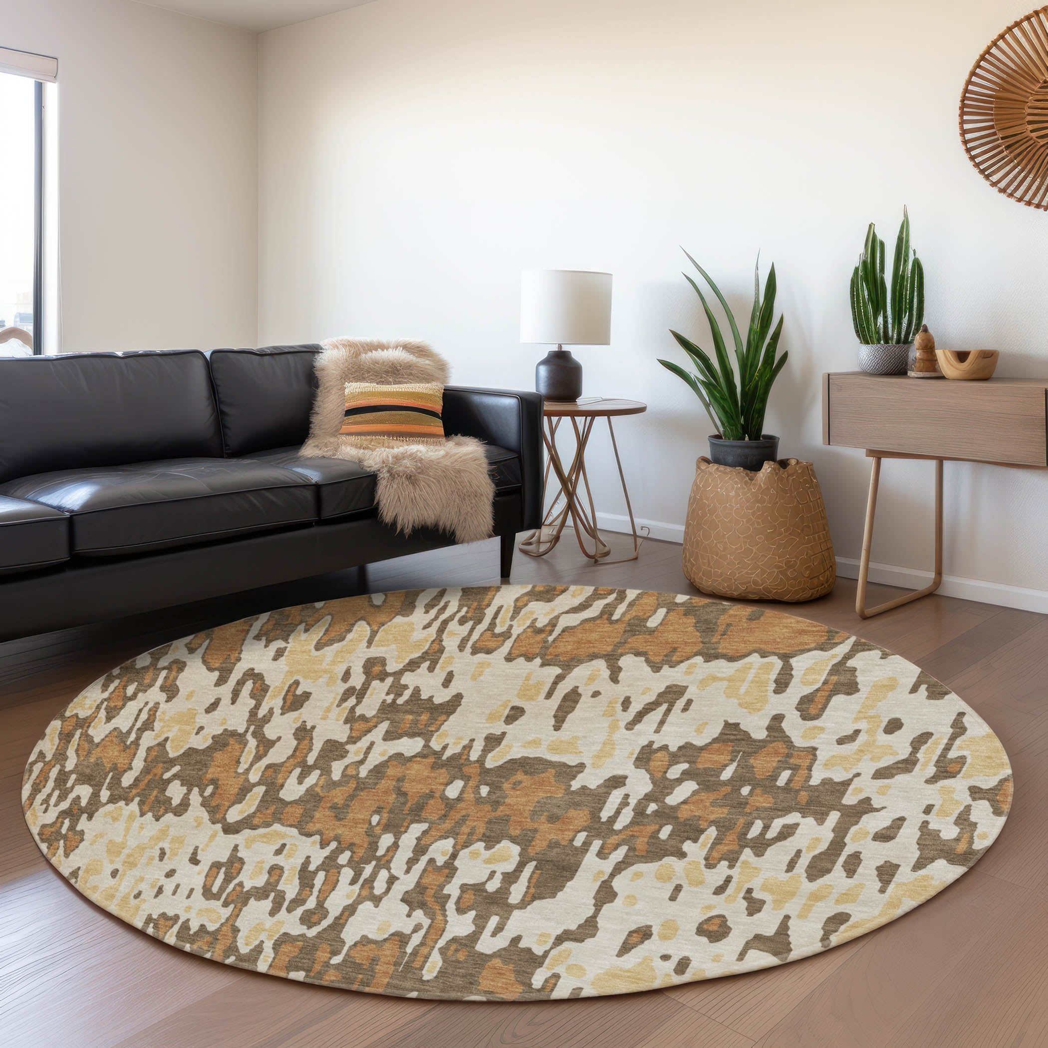 Luang Prabang Machine Washable Transitional Copper Orange Rug 8' x 8' #shape_Round