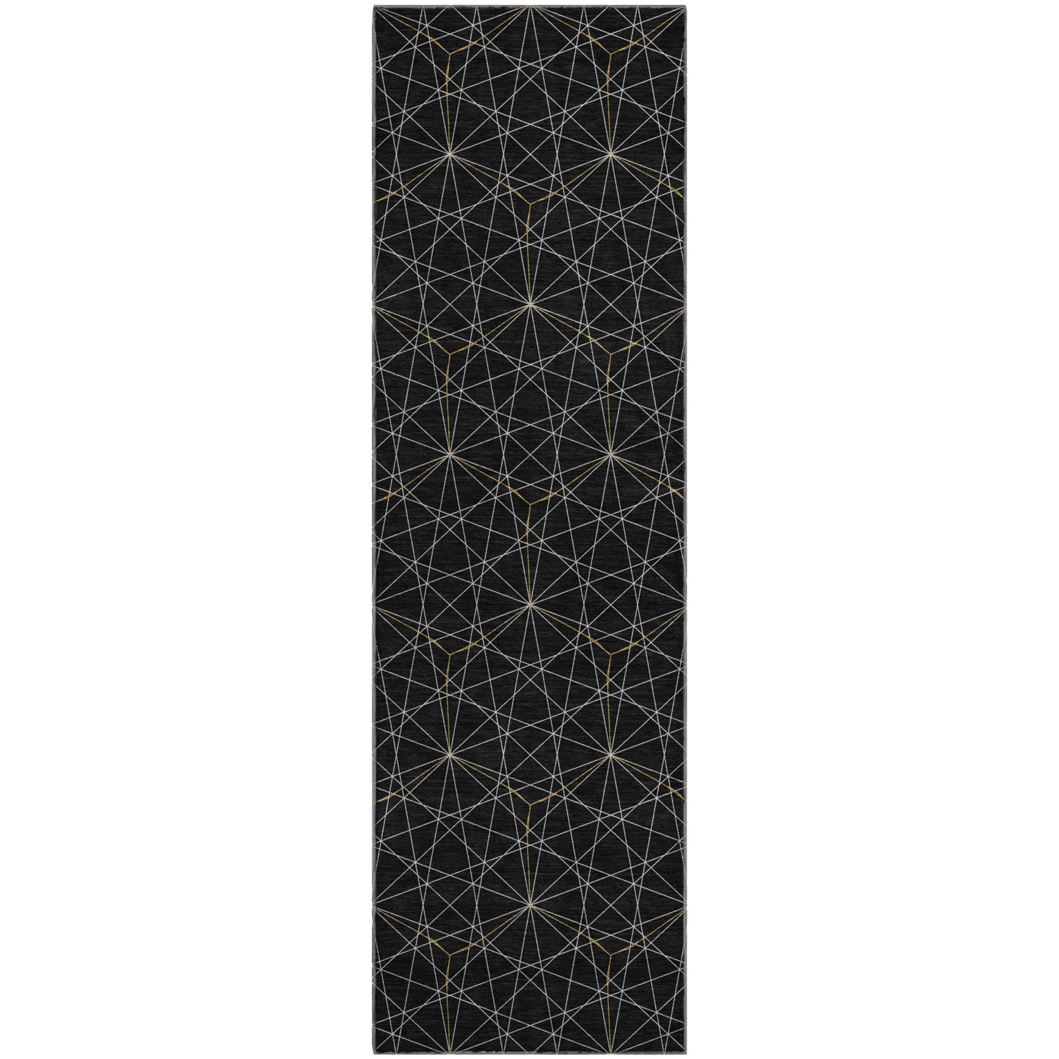 Prague Machine Washable Transitional Black Rug 2'3" x 7'6" #shape_Runner