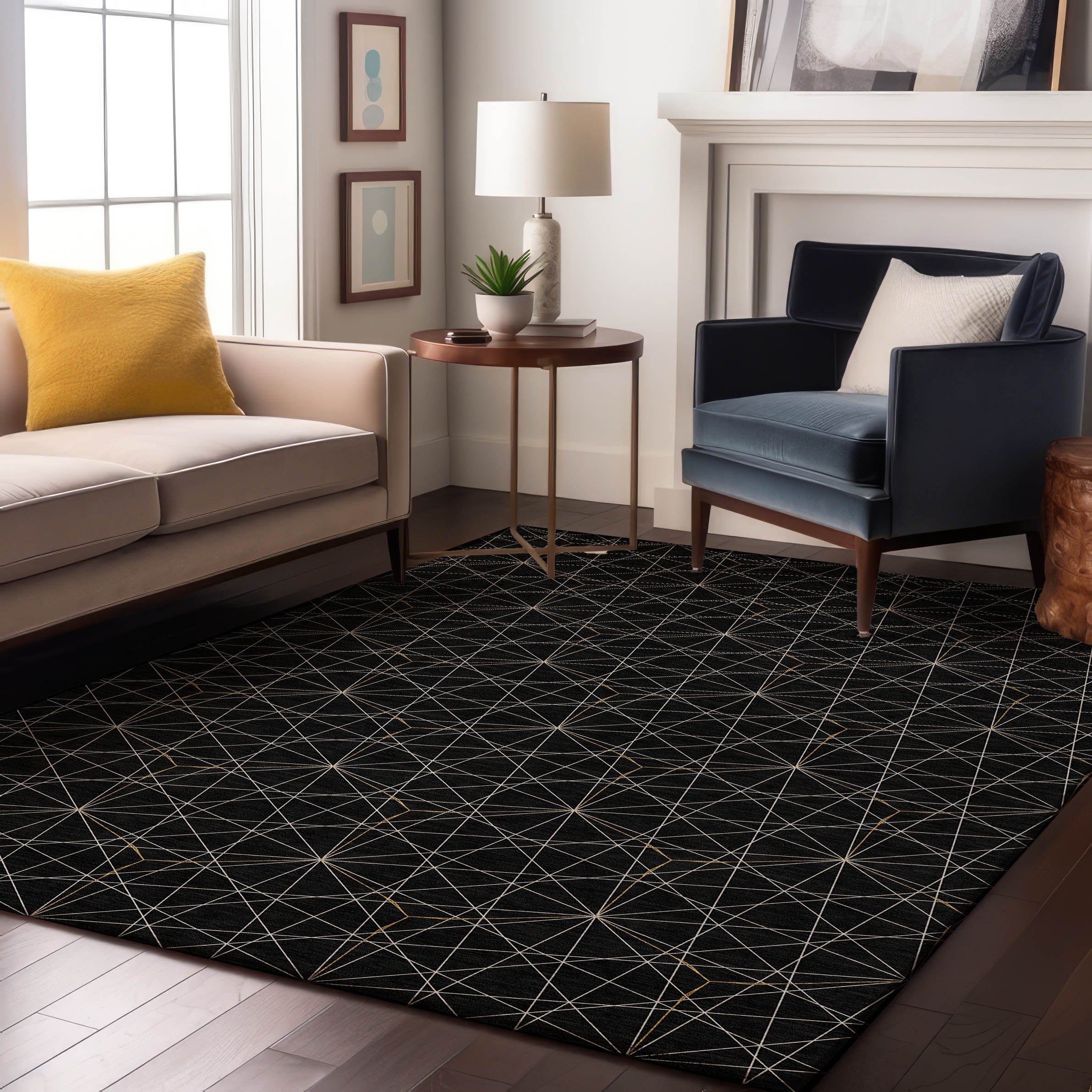 Prague Machine Washable Transitional Black Rug 2'6" x 3'10" #shape_Rectangle