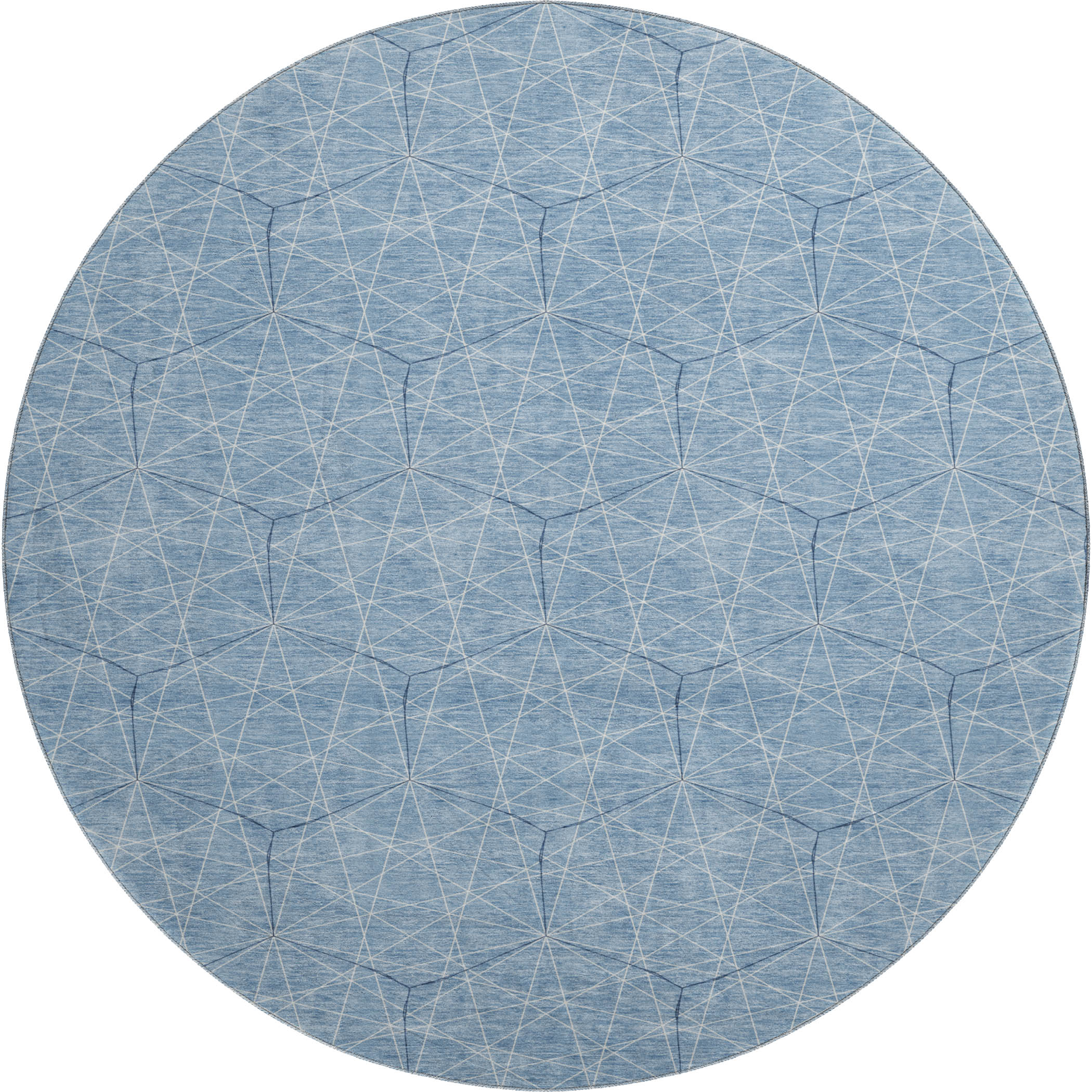 Prague Machine Washable Transitional Denim Blue Rug 8' x 8' #shape_Round