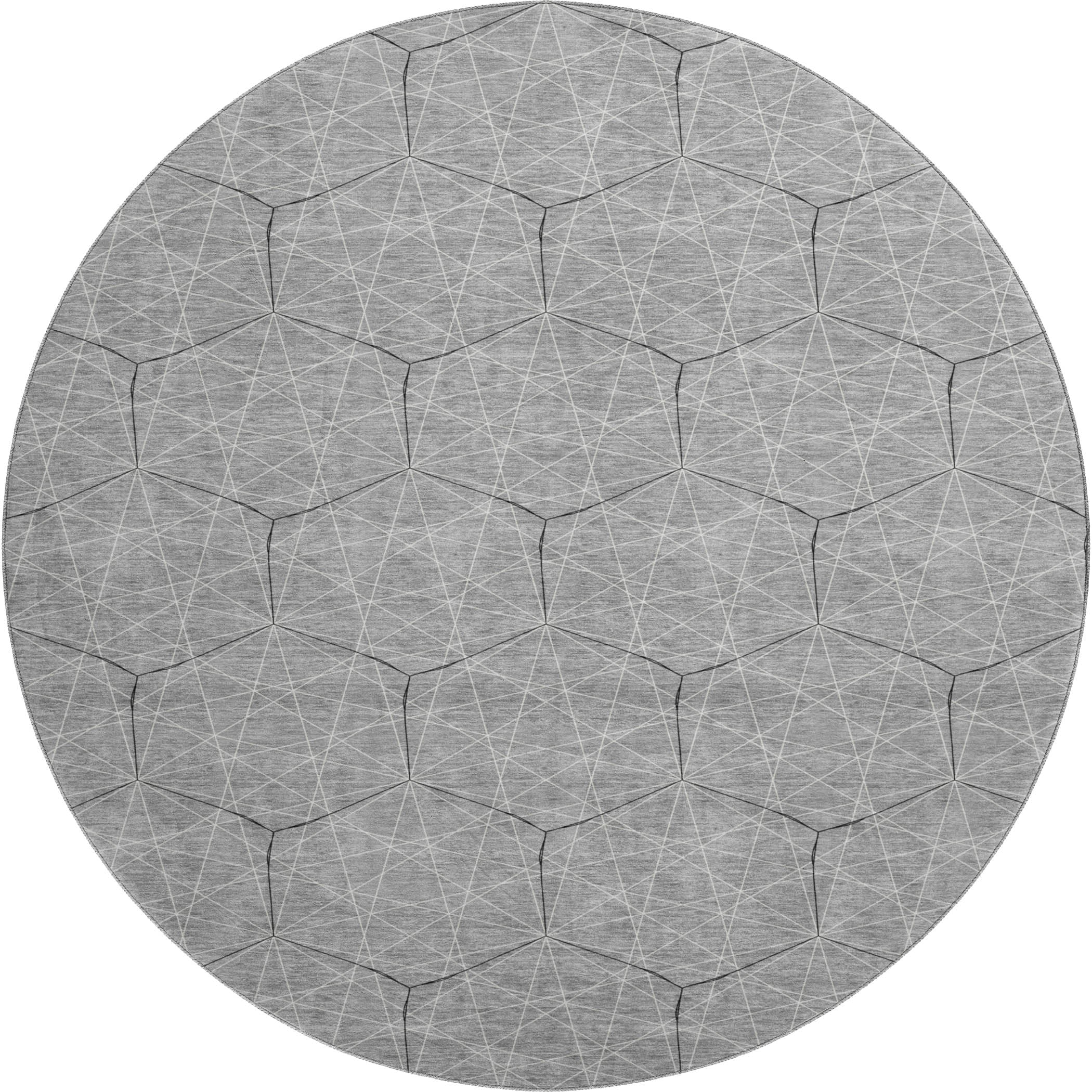 Prague Machine Washable Transitional Gray Rug 8' x 8' #shape_Round