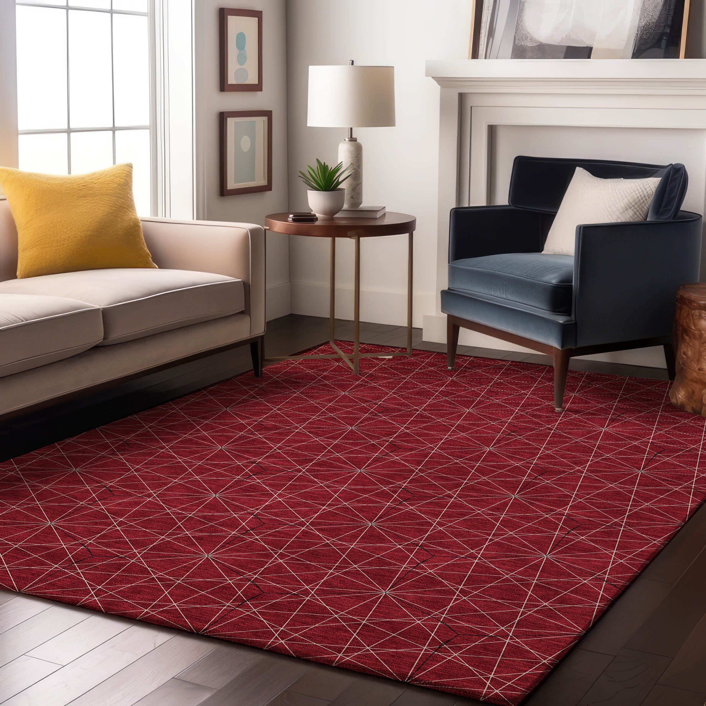 Prague Machine Washable Transitional Red Rug 2'6" x 3'10" #shape_Rectangle