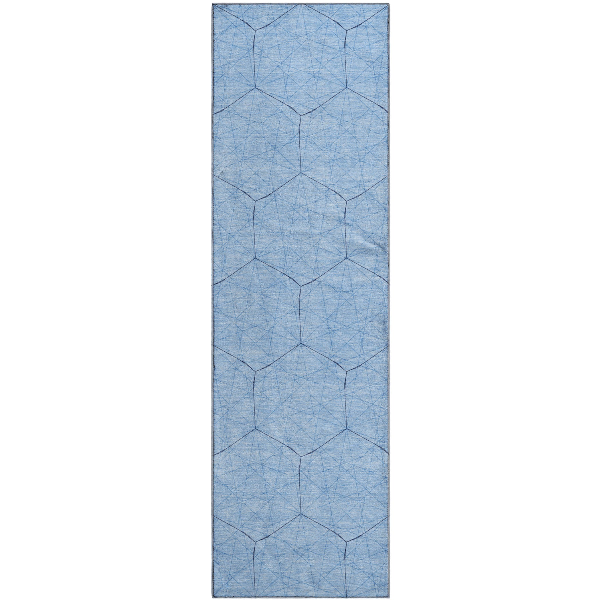 Prague Machine Washable Transitional Sky Blue Rug 2'3" x 7'6" #shape_Runner