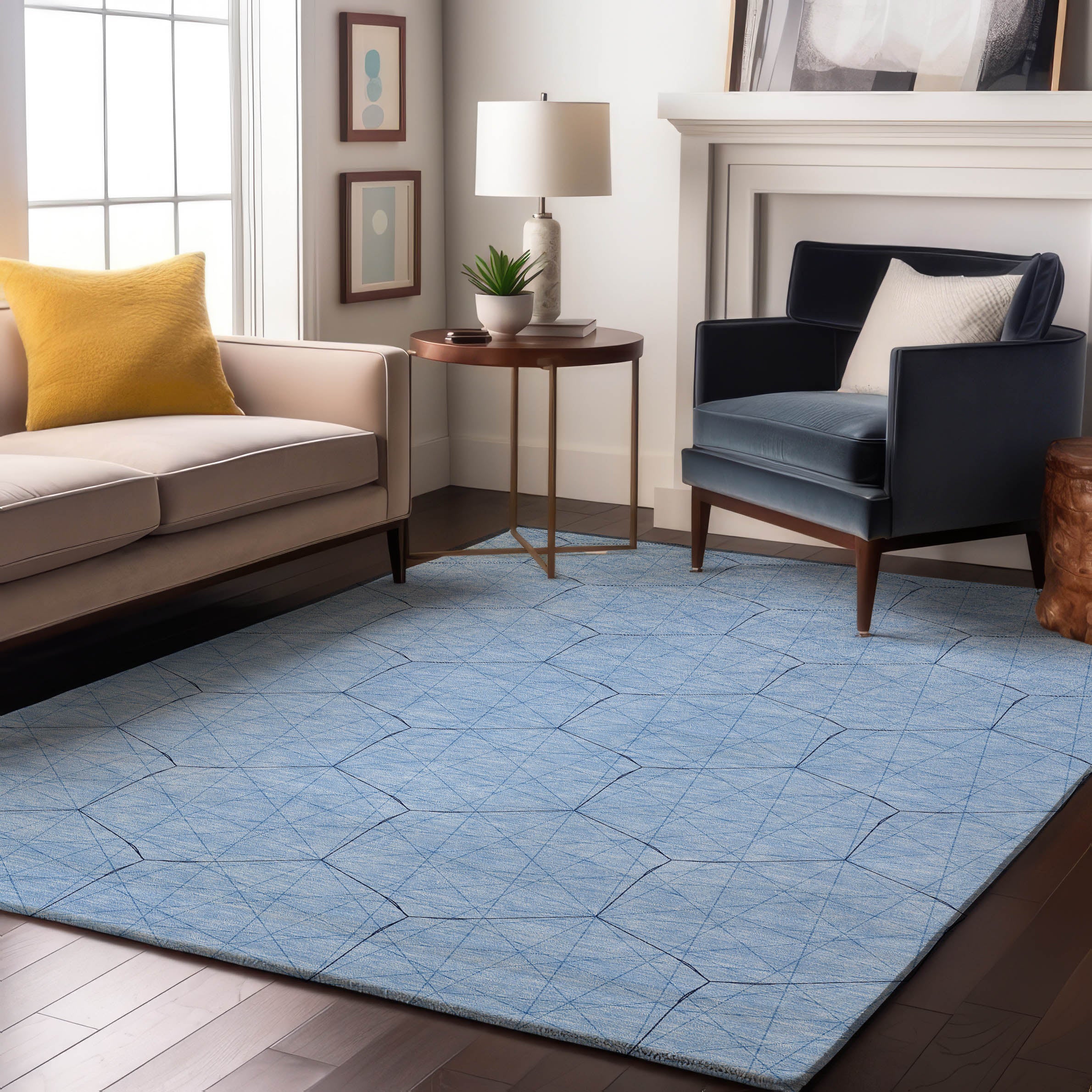 Prague Machine Washable Transitional Sky Blue Rug 2'6" x 3'10" #shape_Rectangle