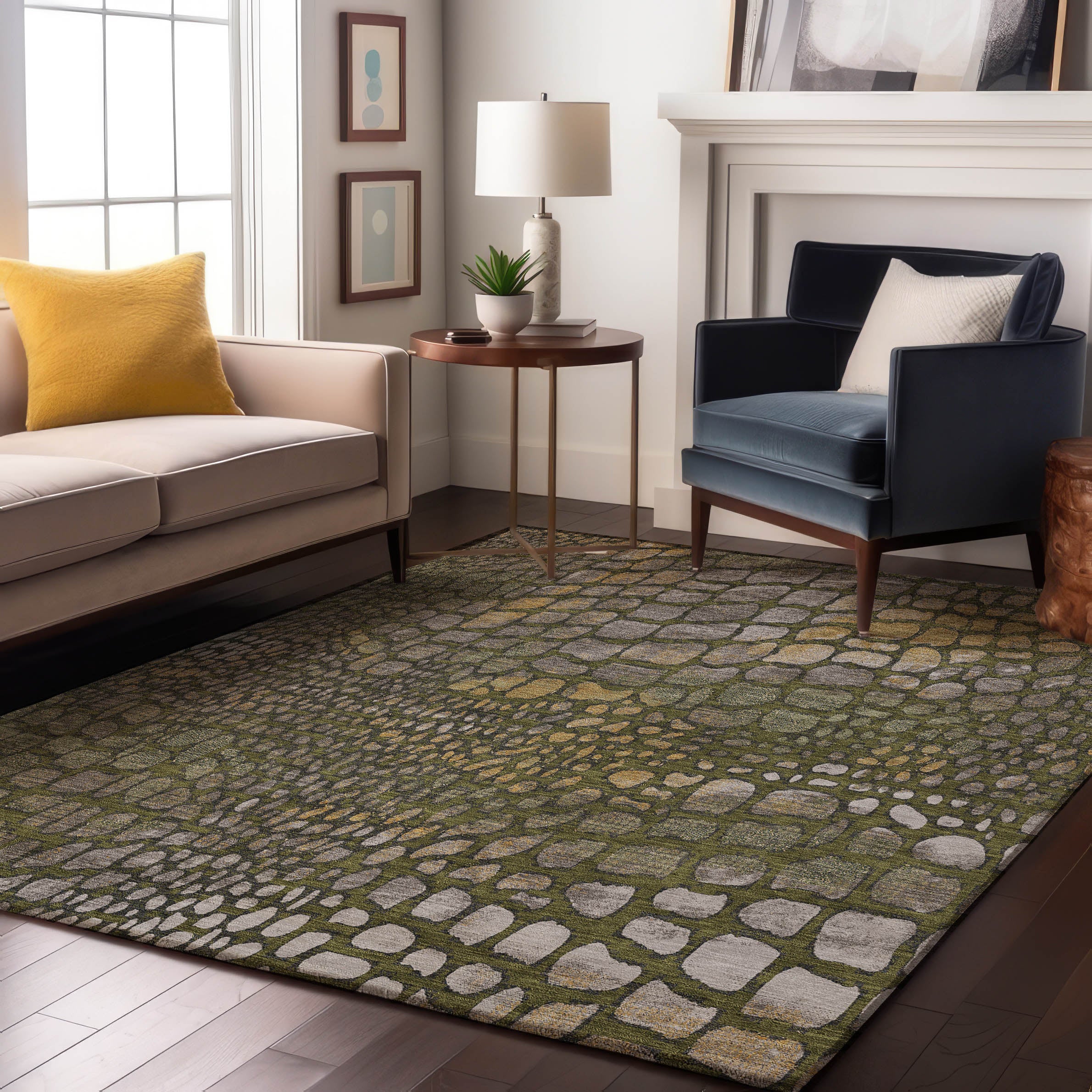 Sintra Machine Washable Transitional Olive Green Rug 2'6" x 3'10" #shape_Rectangle