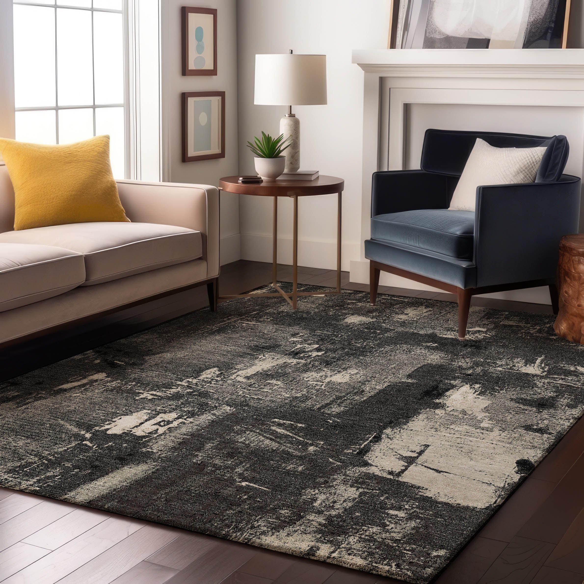 Antigua Machine Washable Transitional Black Rug 2'6" x 3'10" #shape_Rectangle