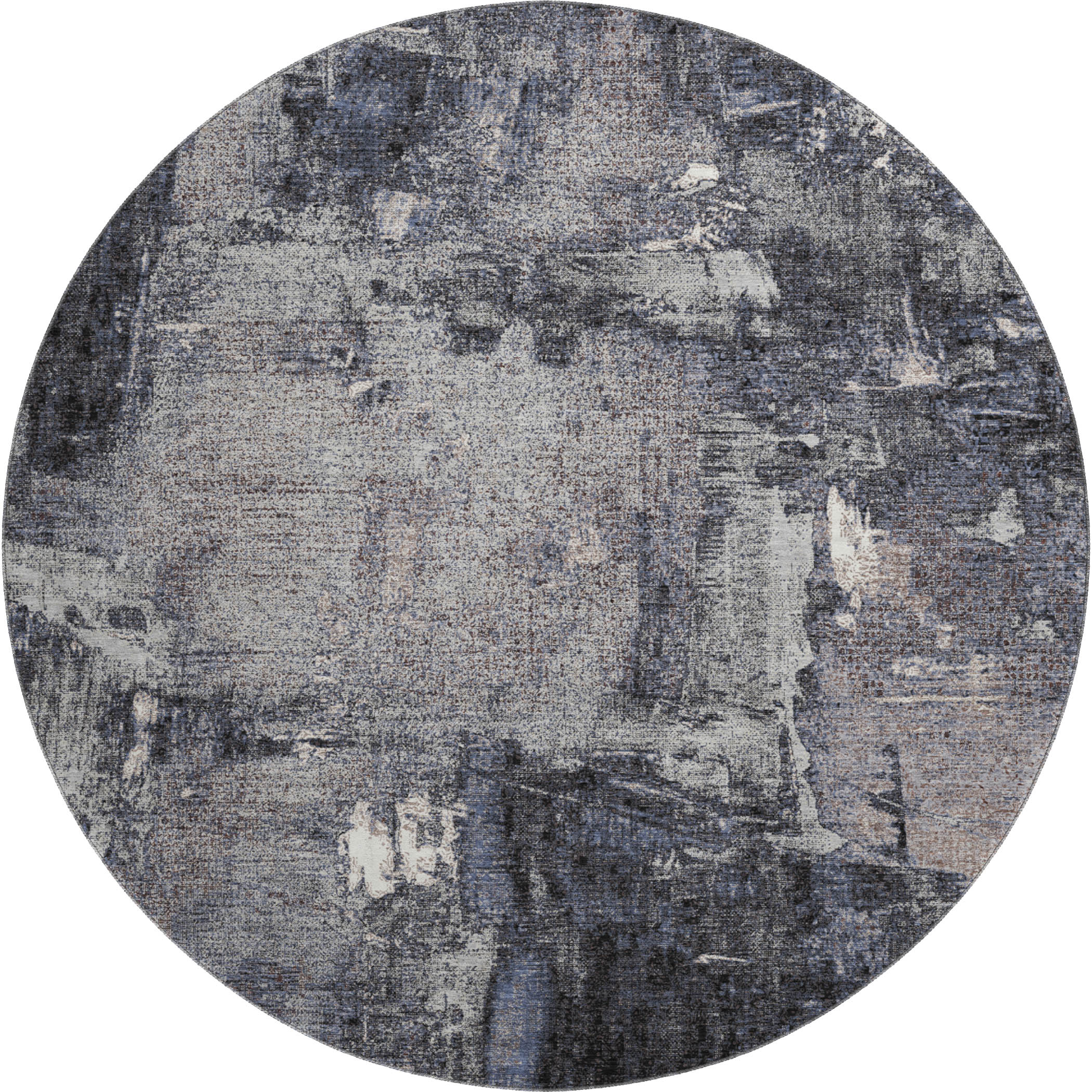 Antigua Machine Washable Transitional Charcoal Gray Rug 8' x 8' #shape_Round