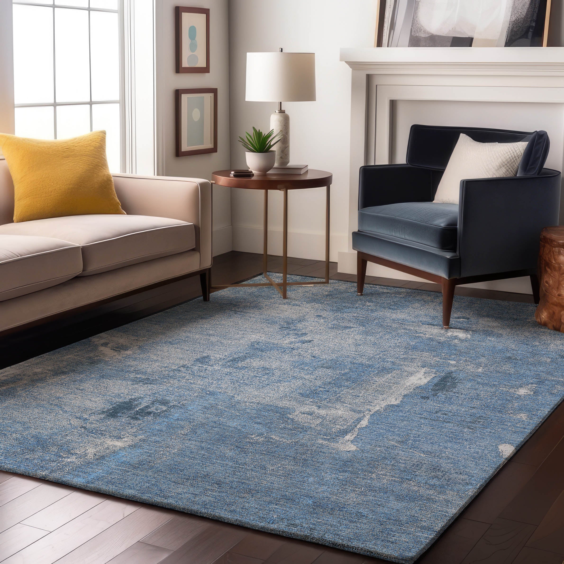 Antigua Machine Washable Transitional Denim Blue Rug 2'6" x 3'10" #shape_Rectangle