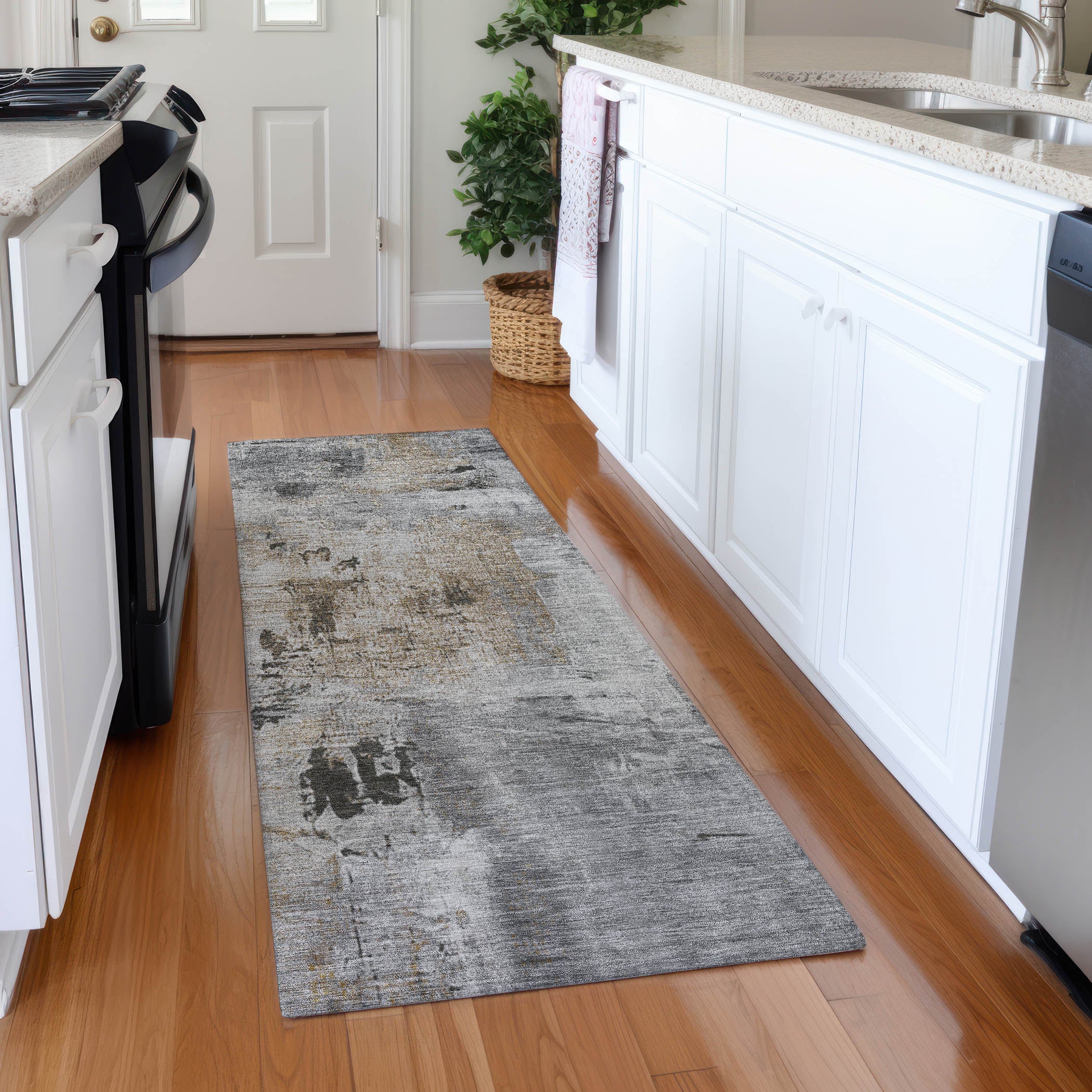 Antigua Machine Washable Transitional Gray Rug 2'3" x 7'6" #shape_Runner