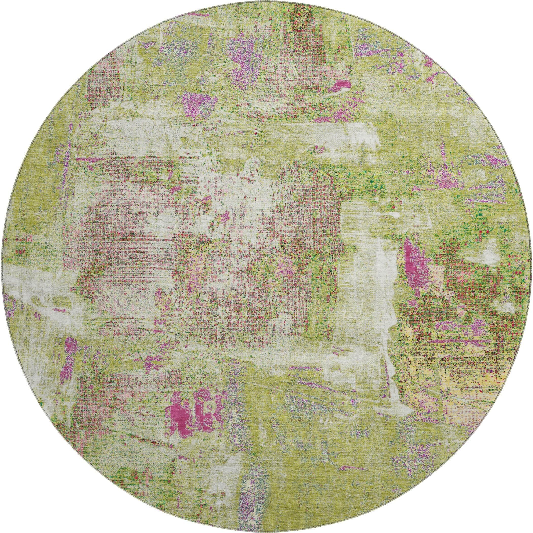 Antigua Machine Washable Transitional Lime Green Rug 8' x 8' #shape_Round