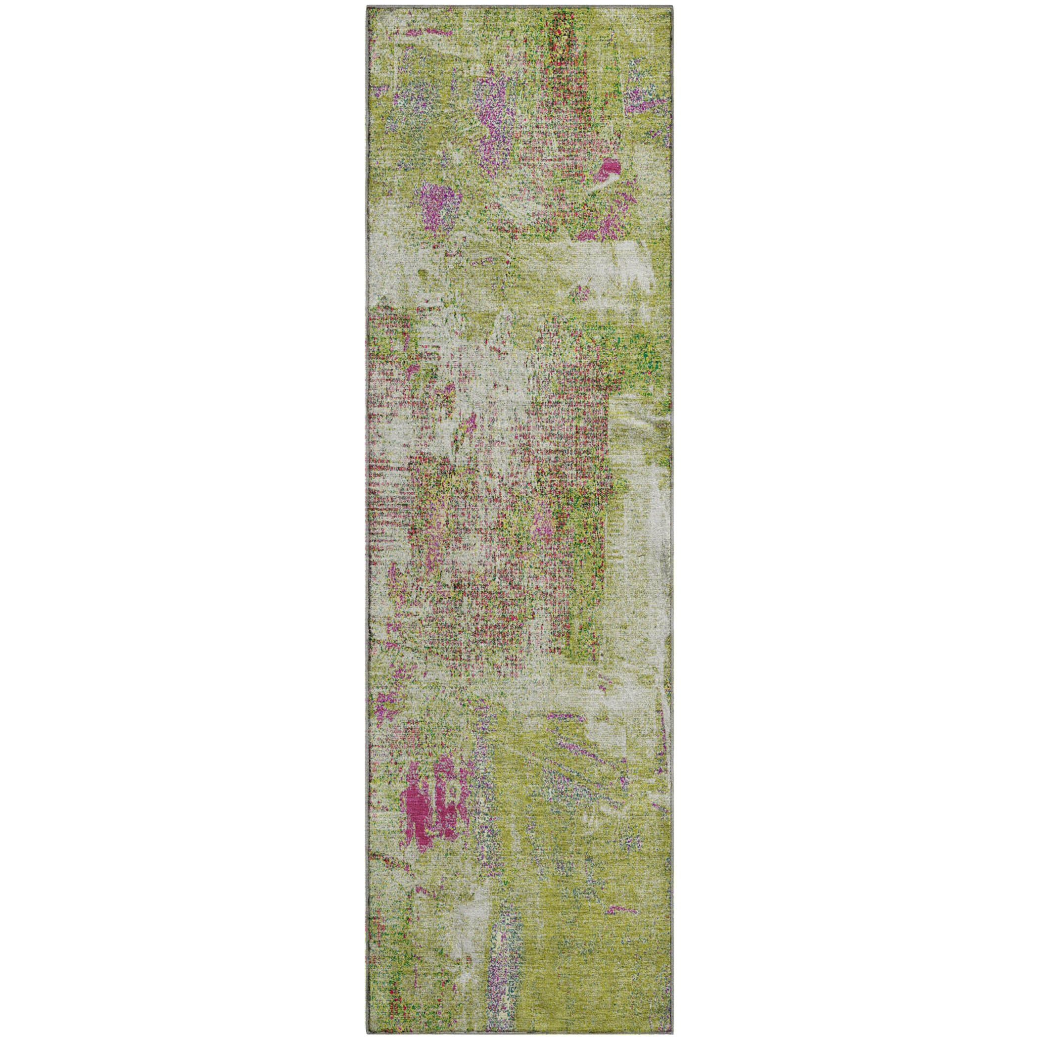 Antigua Machine Washable Transitional Lime Green Rug 2'3" x 7'6" #shape_Runner