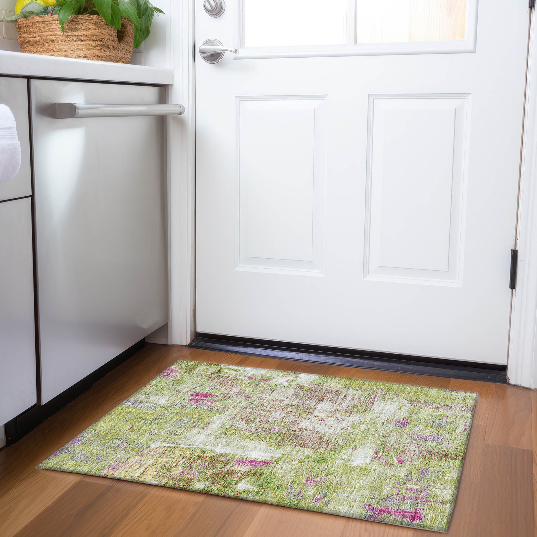 Antigua Machine Washable Transitional Lime Green Rug 1'8" x 2'6" #shape_Rectangle