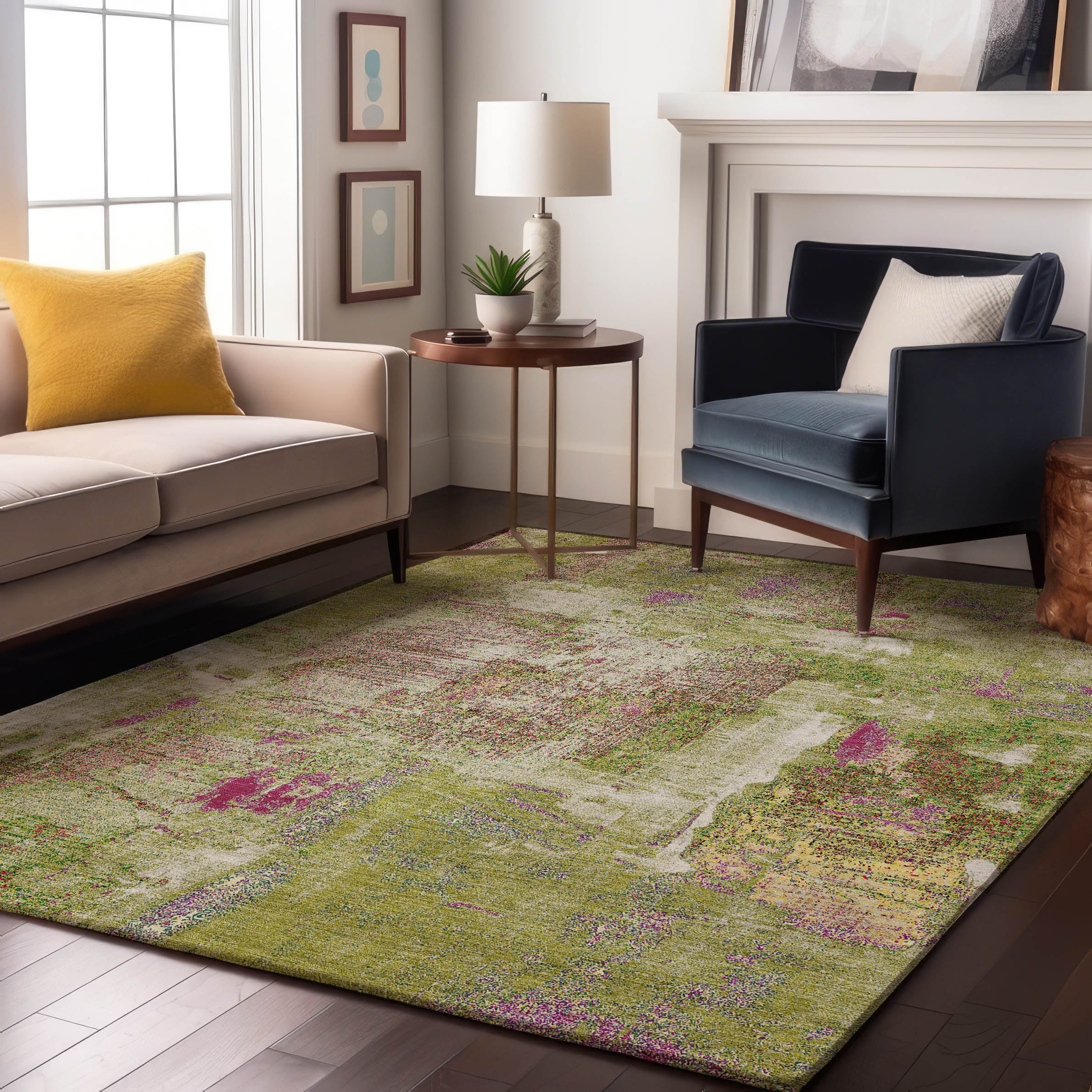 Antigua Machine Washable Transitional Lime Green Rug 2'6" x 3'10" #shape_Rectangle