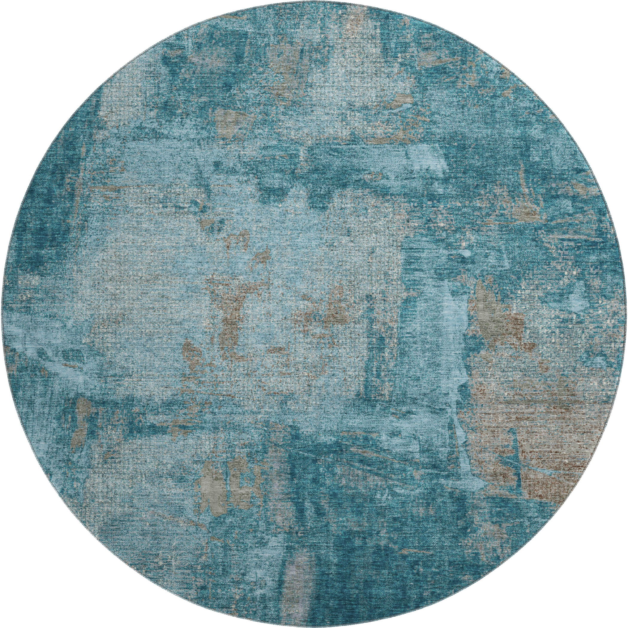 Antigua Machine Washable Transitional Teal Rug 8' x 8' #shape_Round
