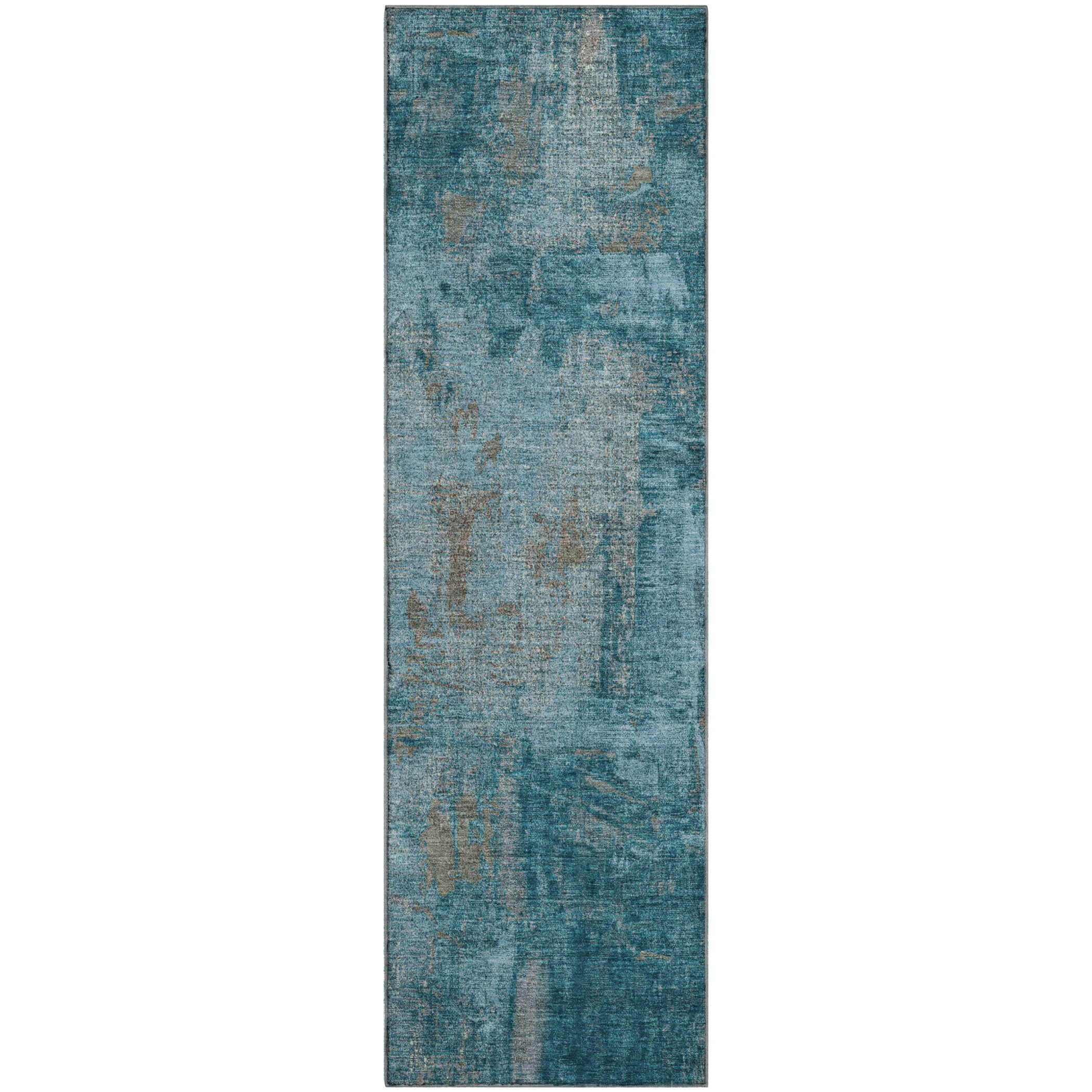 Antigua Machine Washable Transitional Teal Rug 2'3" x 7'6" #shape_Runner