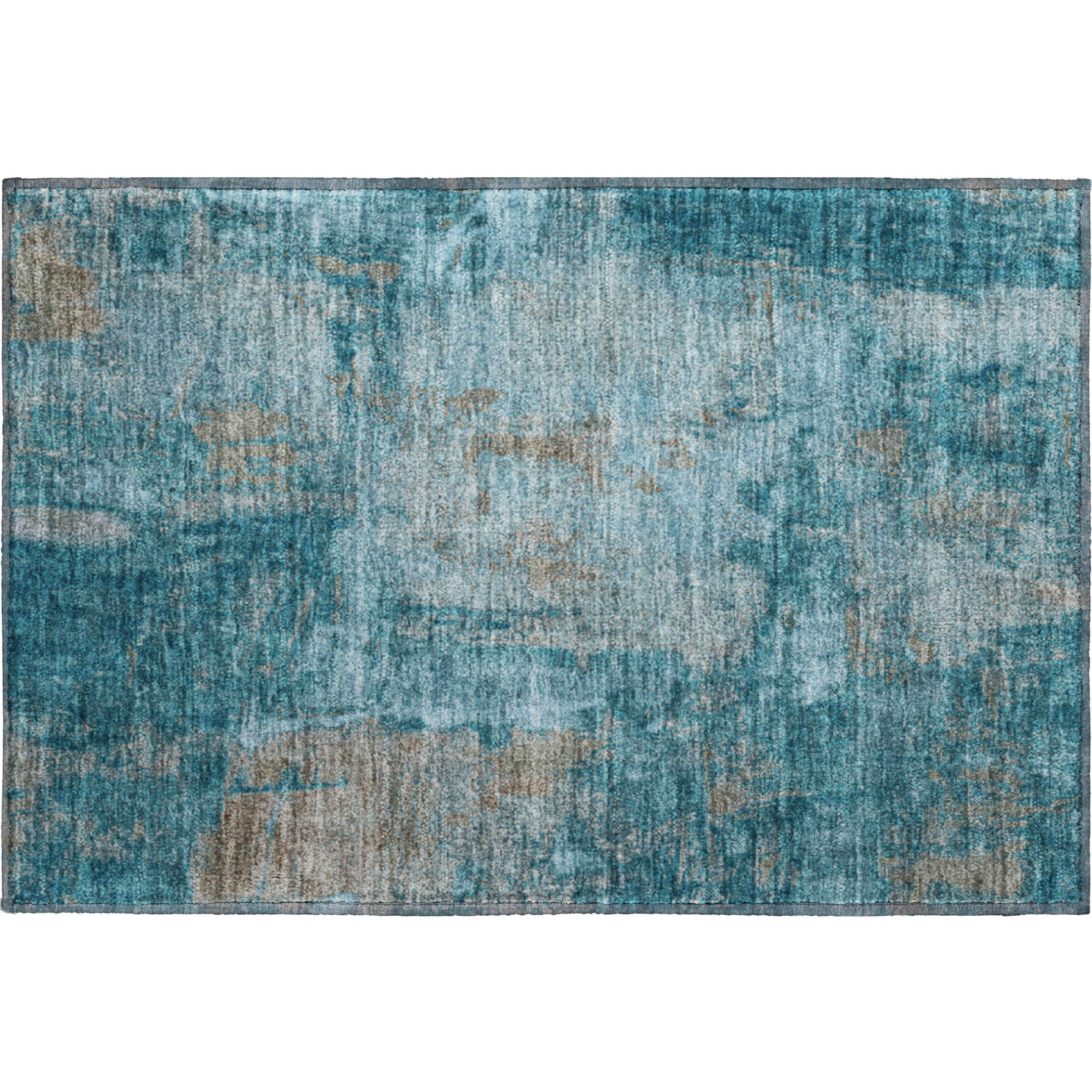 Antigua Machine Washable Transitional Teal Rug 1'8" x 2'6" #shape_Rectangle