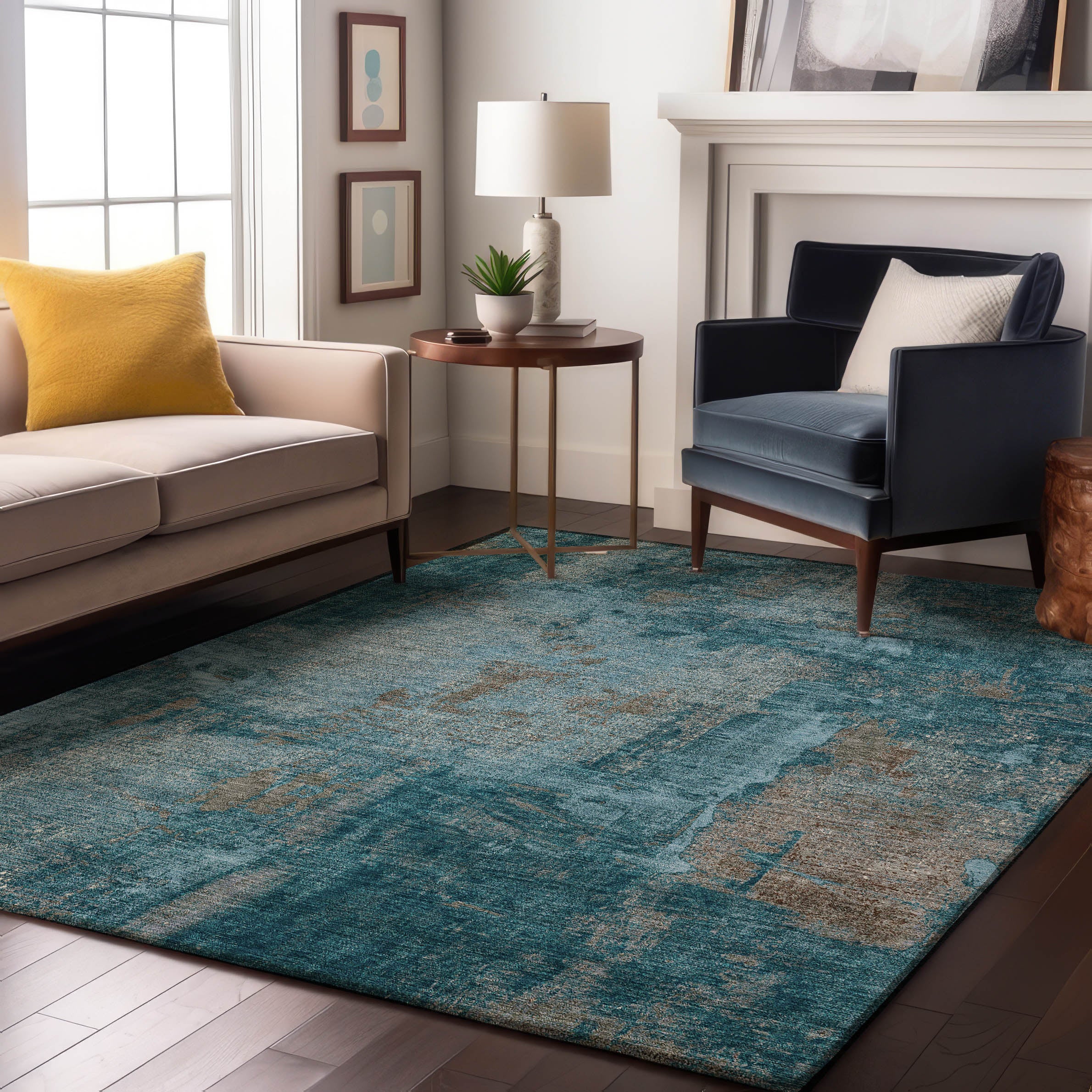 Antigua Machine Washable Transitional Teal Rug 2'6" x 3'10" #shape_Rectangle