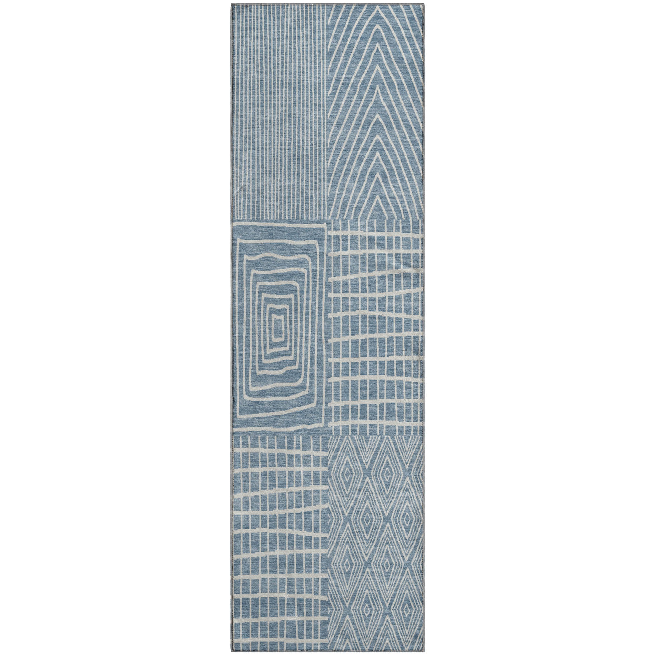 Athens Machine Washable Transitional Denim Blue Rug 2'3" x 7'6" #shape_Runner