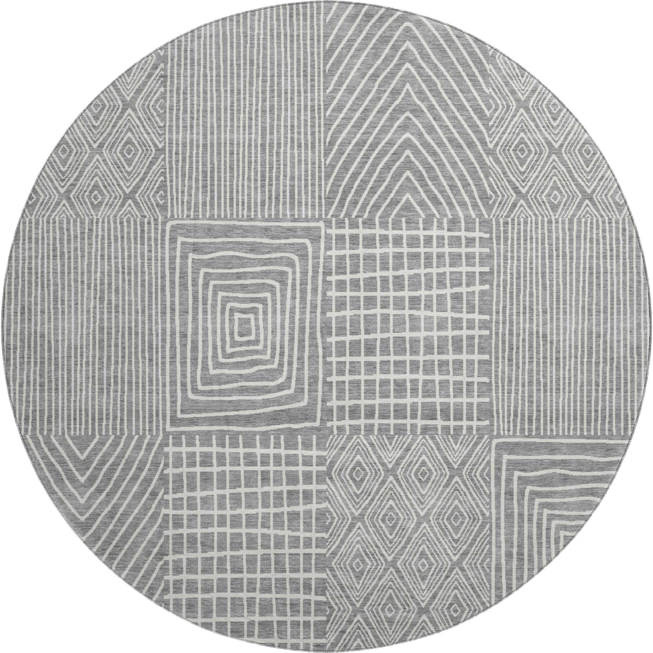 Athens Machine Washable Transitional Gray Rug 8' x 8' #shape_Round