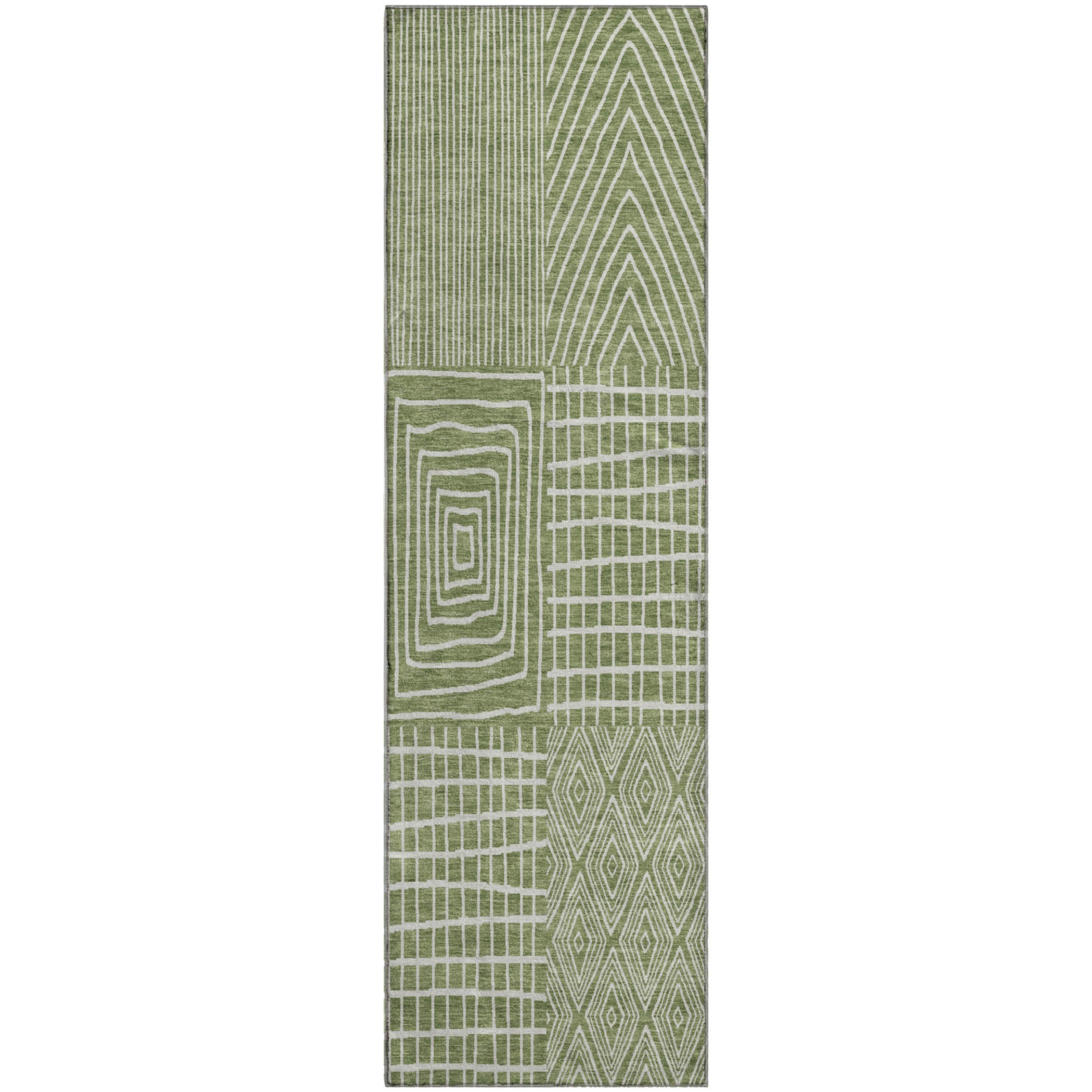 Athens Machine Washable Transitional Green Rug 2'3" x 7'6" #shape_Runner