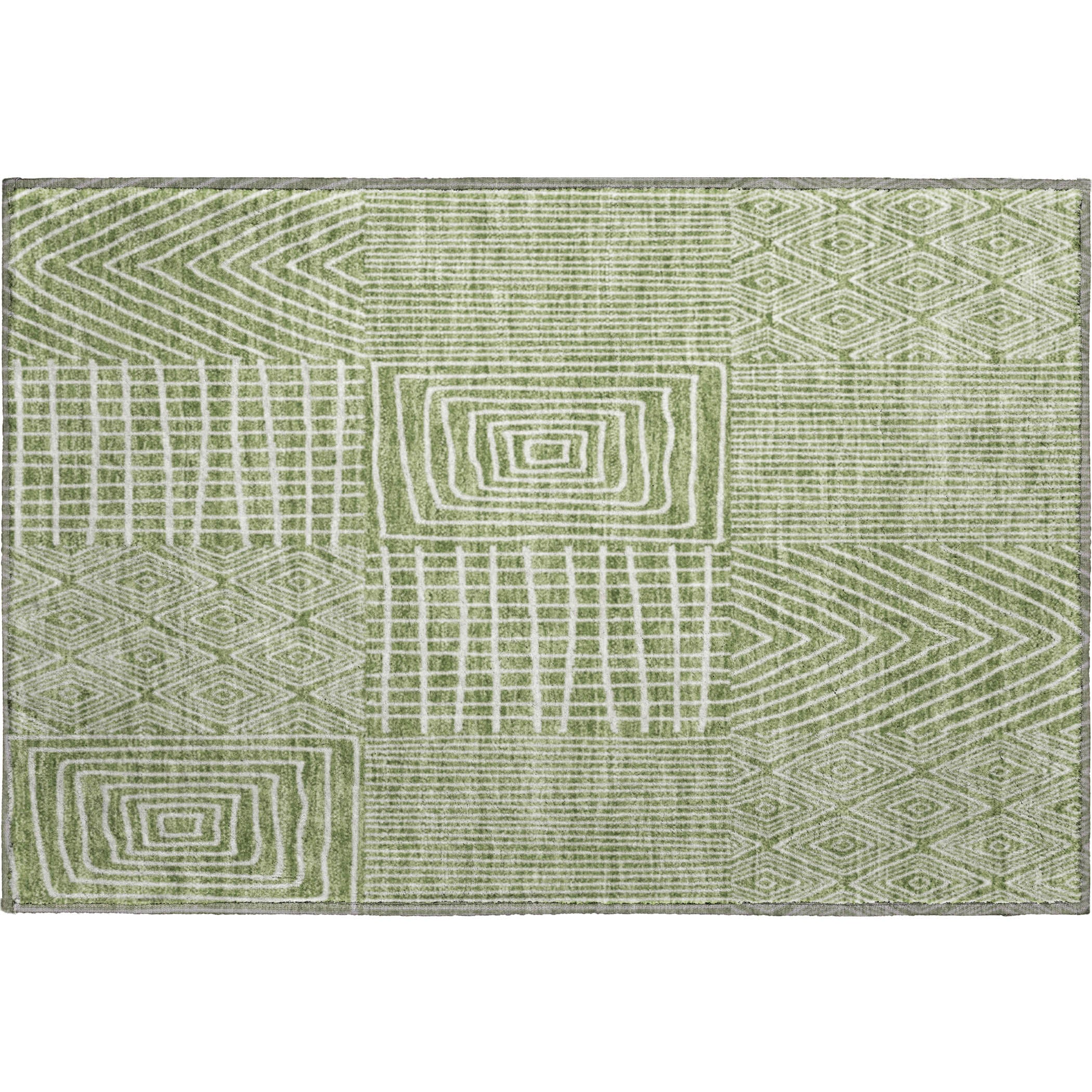 Athens Machine Washable Transitional Green Rug 1'8" x 2'6" #shape_Rectangle
