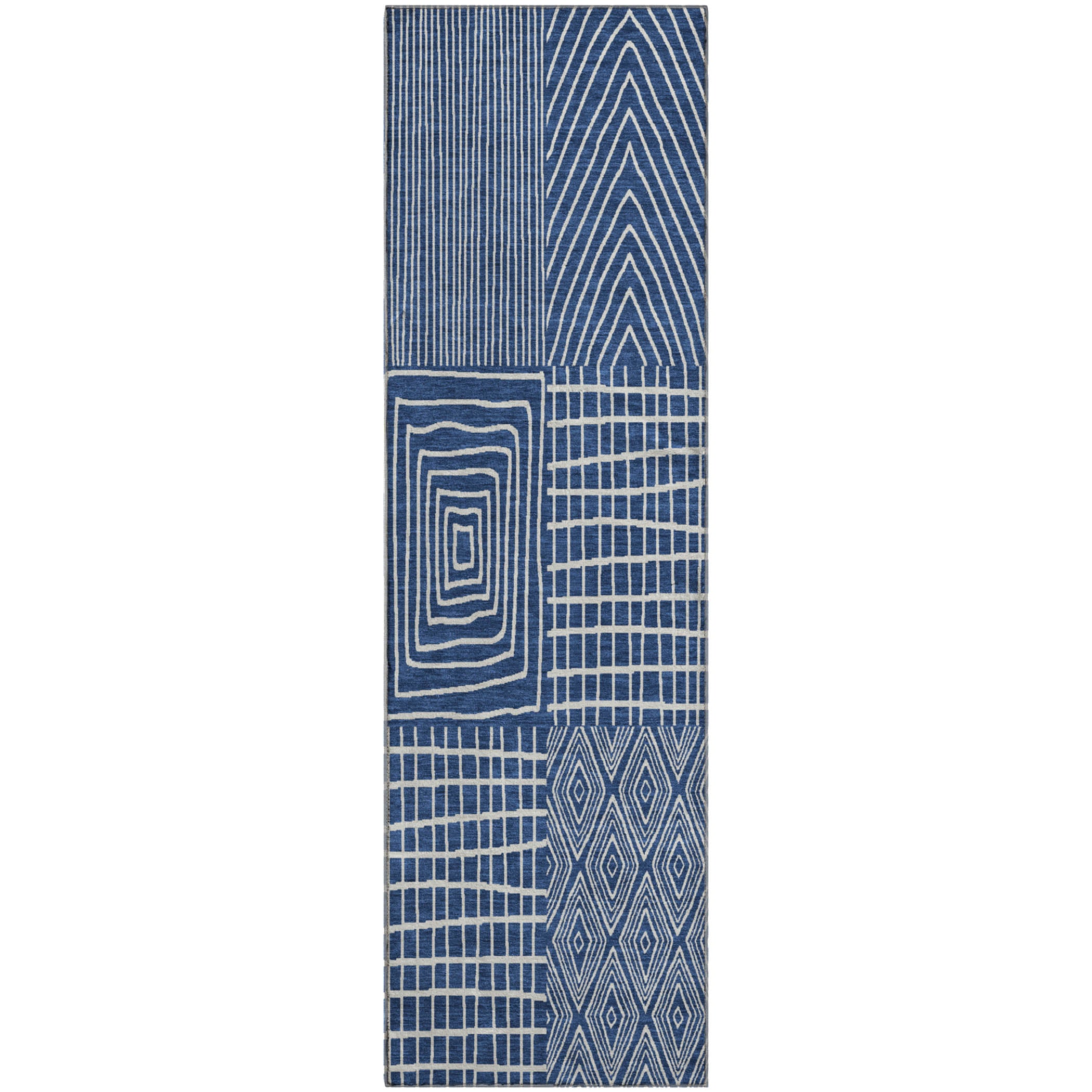 Athens Machine Washable Transitional Navy Blue Rug 2'3" x 7'6" #shape_Runner