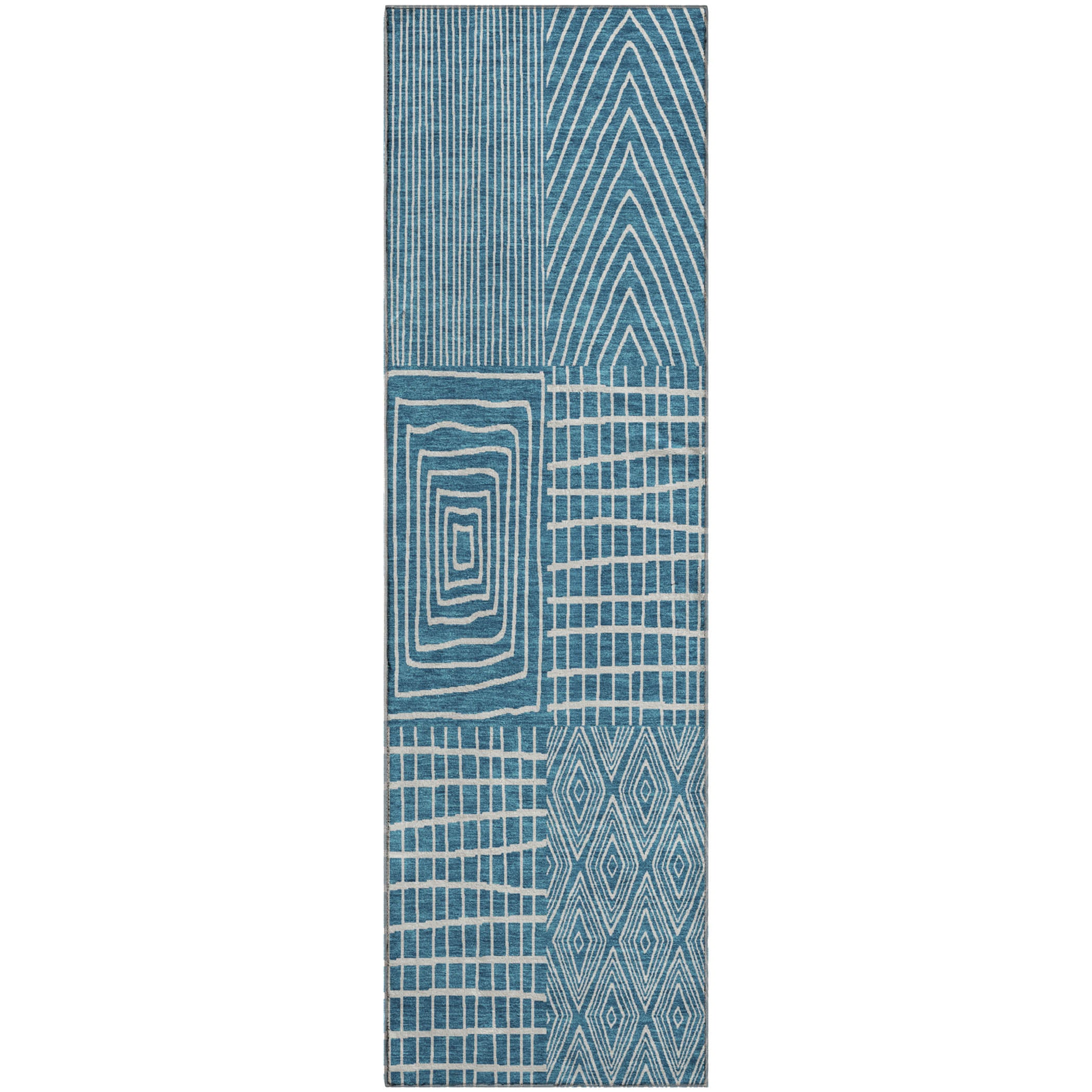 Athens Machine Washable Transitional Teal Rug 2'3" x 7'6" #shape_Runner