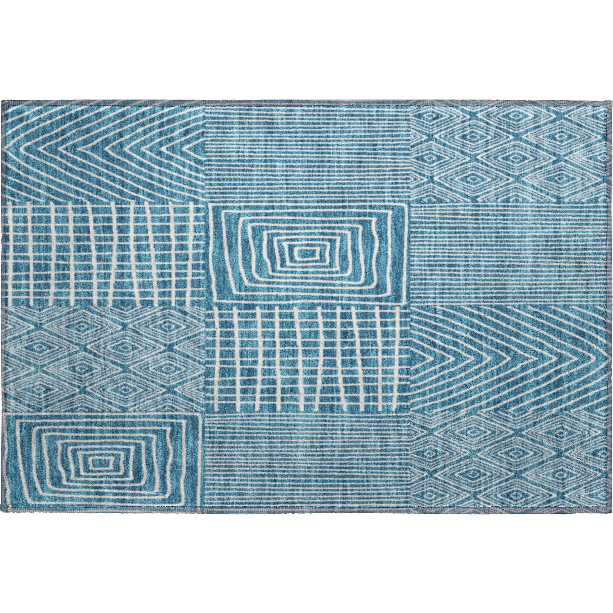 Athens Machine Washable Transitional Teal Rug 1'8" x 2'6" #shape_Rectangle