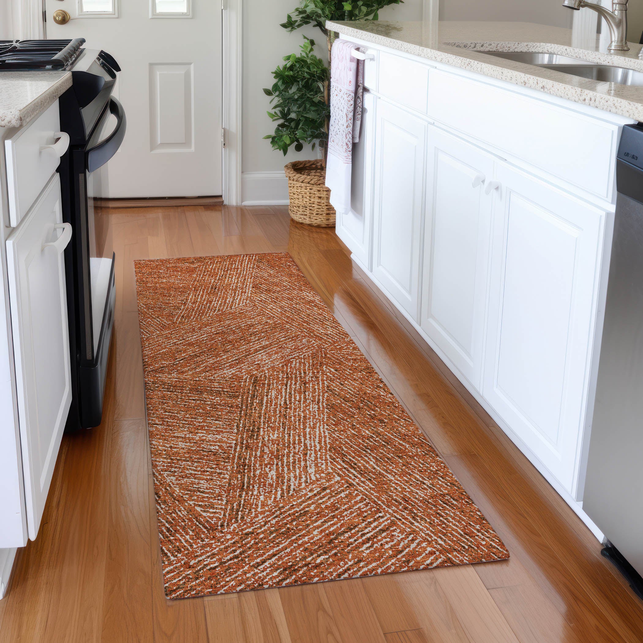 Lisbon Machine Washable Transitional Copper Orange Rug 2'3" x 7'6" #shape_Runner
