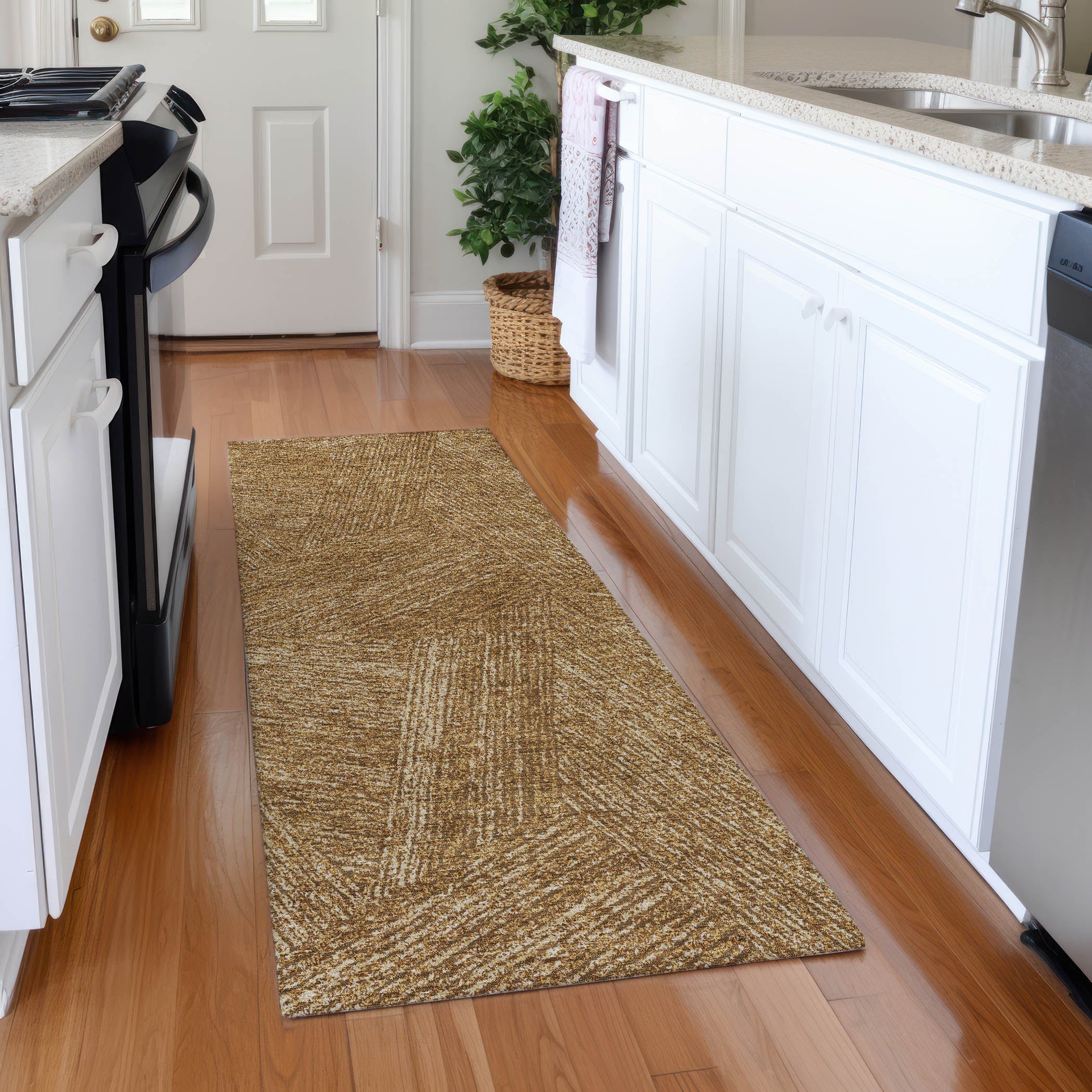 Lisbon Machine Washable Transitional Gold Rug 2'3" x 7'6" #shape_Runner