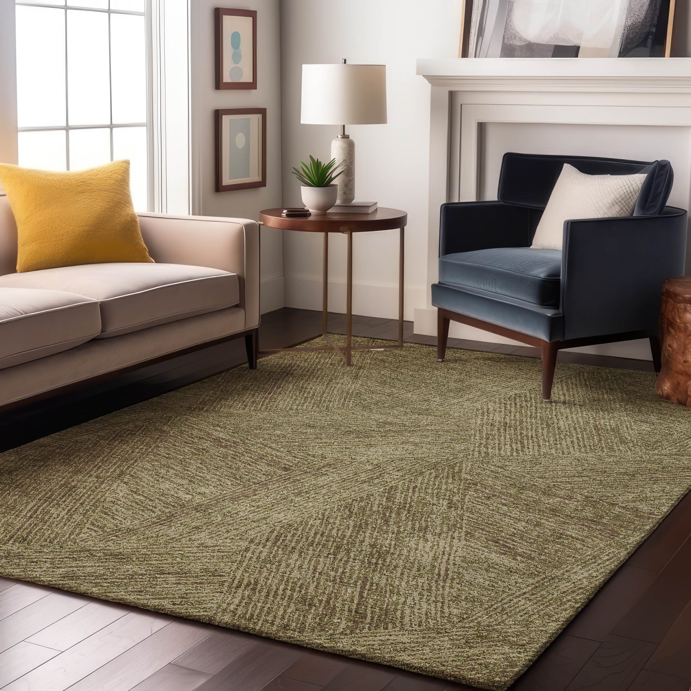 Lisbon Machine Washable Transitional Green Rug 2'6" x 3'10" #shape_Rectangle