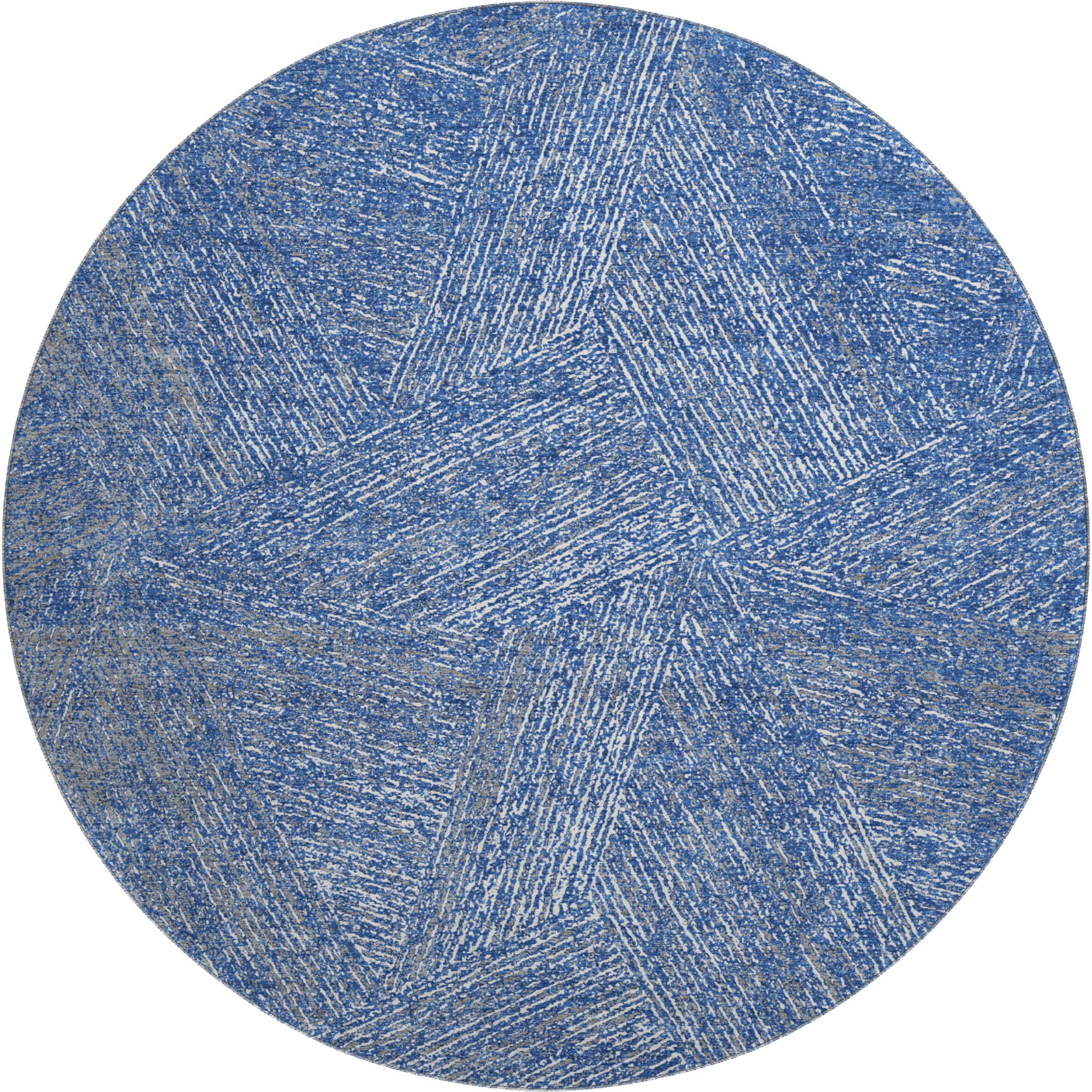 Lisbon Machine Washable Transitional Navy Blue Rug 8' x 8' #shape_Round