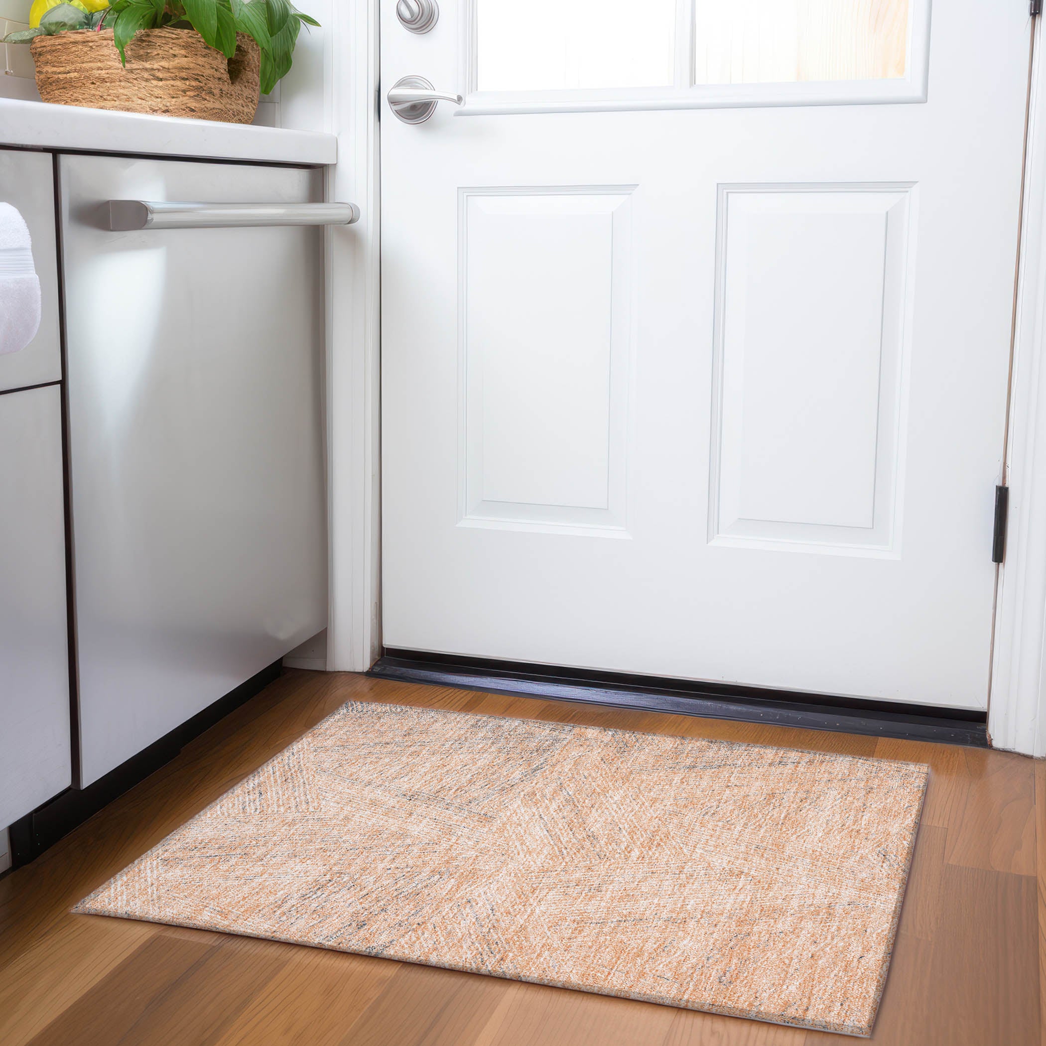 Lisbon Machine Washable Transitional Peach Orange Rug 1'8" x 2'6" #shape_Rectangle