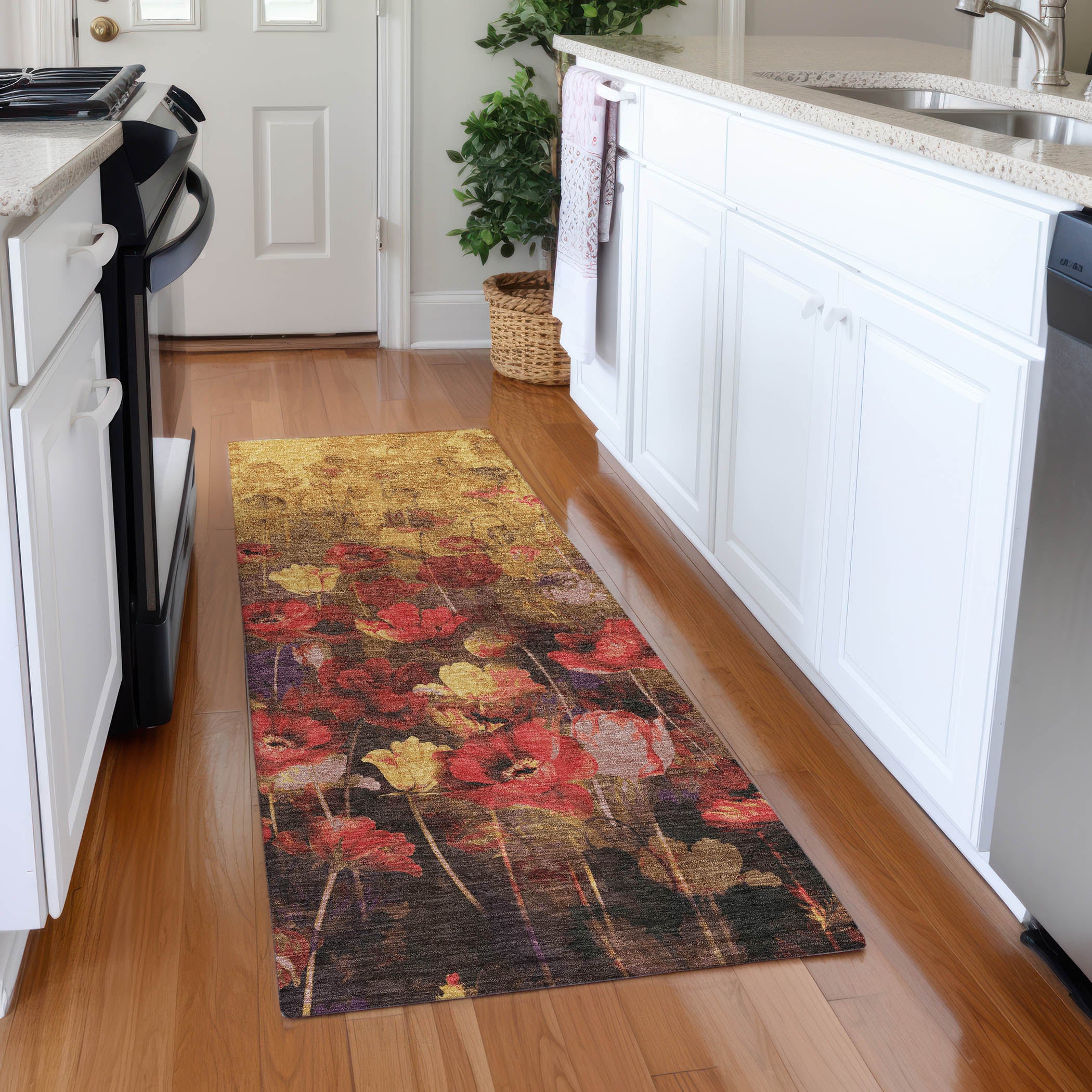 Lisbon Machine Washable Transitional Gold Rug 2'3" x 7'6" #shape_Runner
