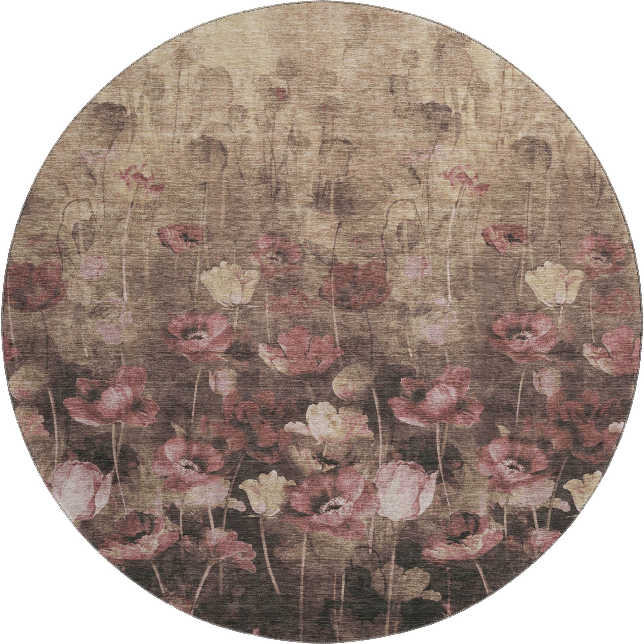 Lisbon Machine Washable Transitional Taupe Brown Rug 8' x 8' #shape_Round