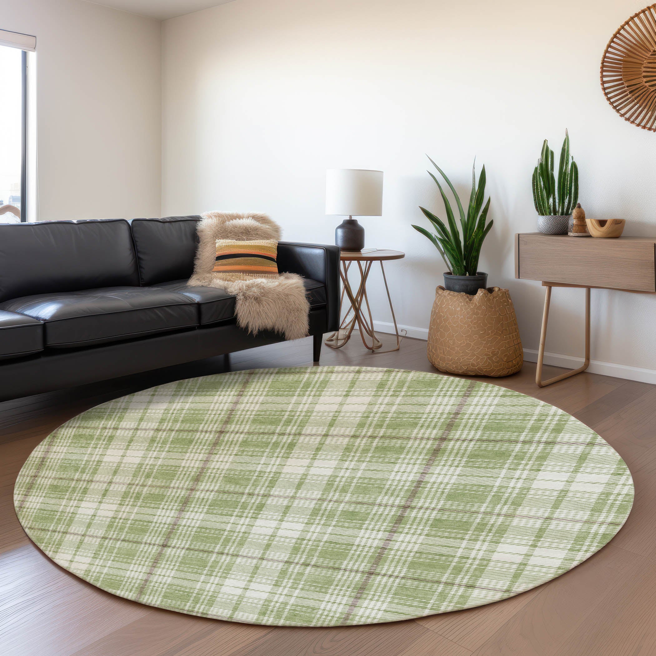 Budapest Machine Washable Transitional Aloe Green Rug 8' x 8' #shape_Round