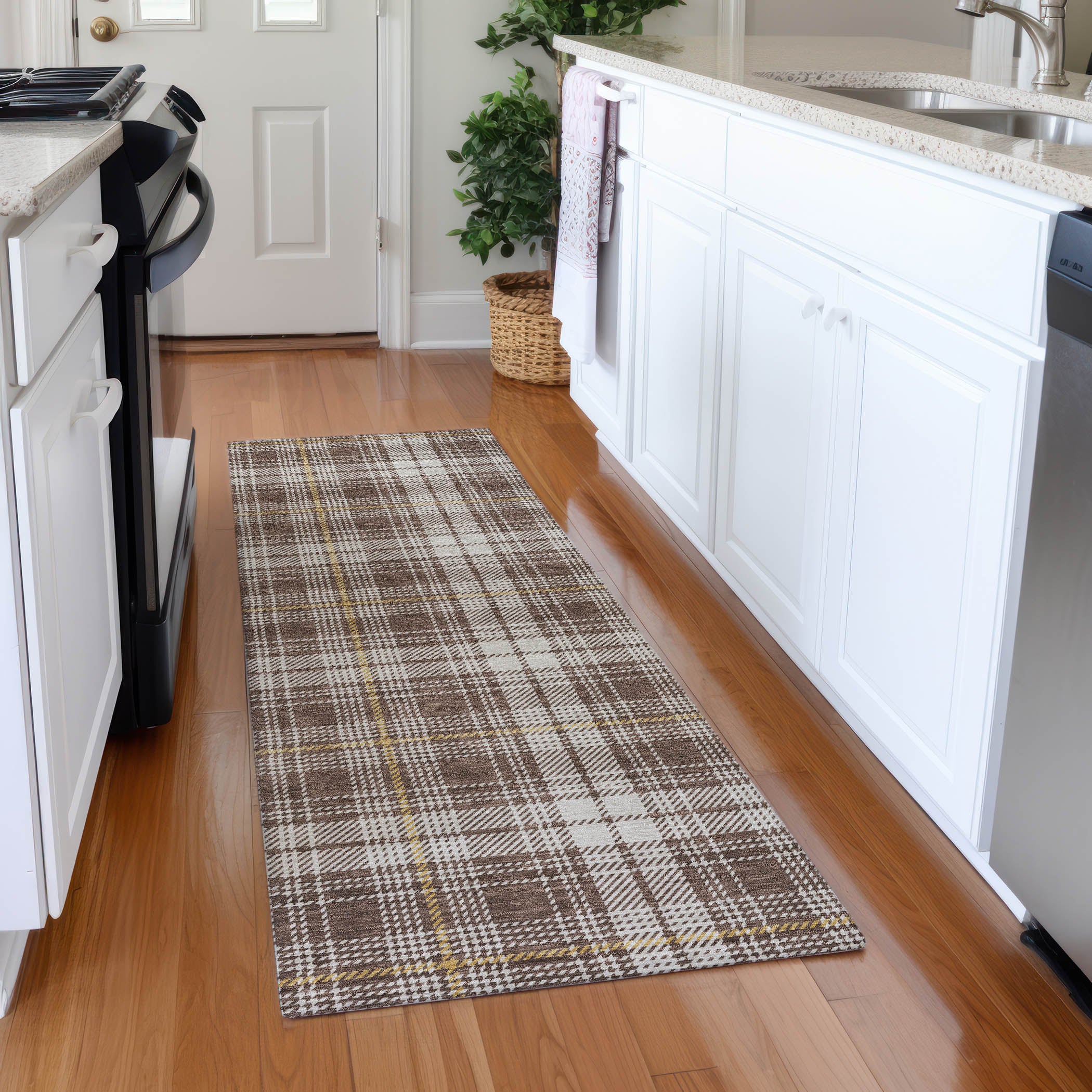 Budapest Machine Washable Transitional Brown Rug 2'3" x 7'6" #shape_Runner