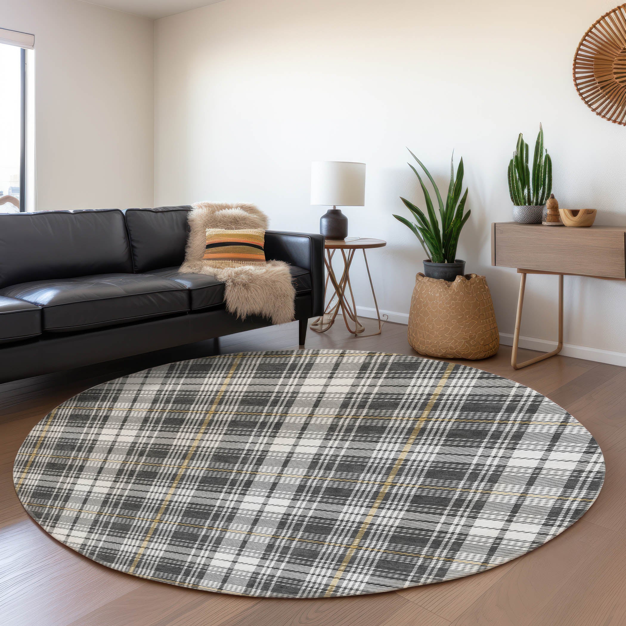 Budapest Machine Washable Transitional Charcoal Gray Rug 8' x 8' #shape_Round