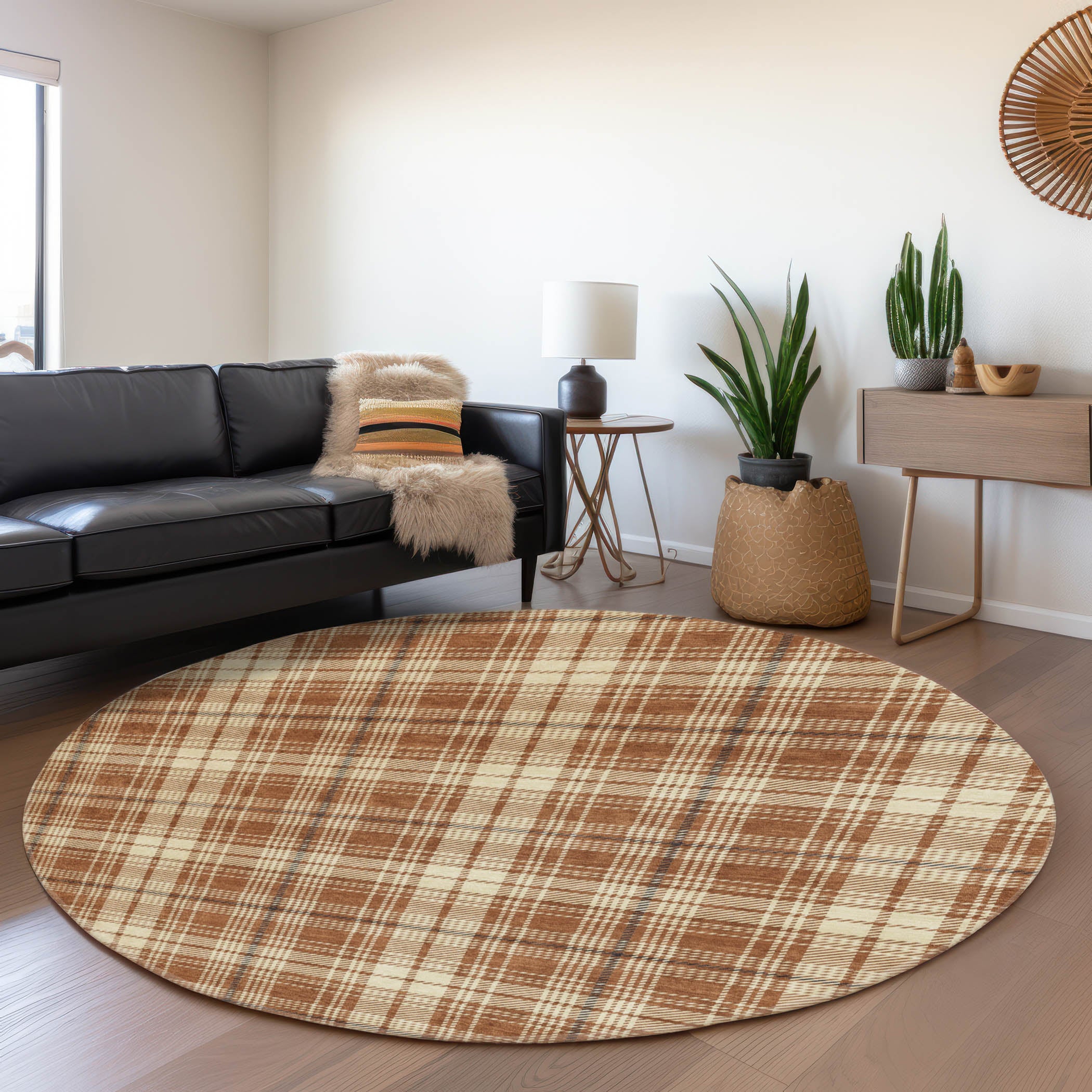 Budapest Machine Washable Transitional Paprika Orange Rug 8' x 8' #shape_Round