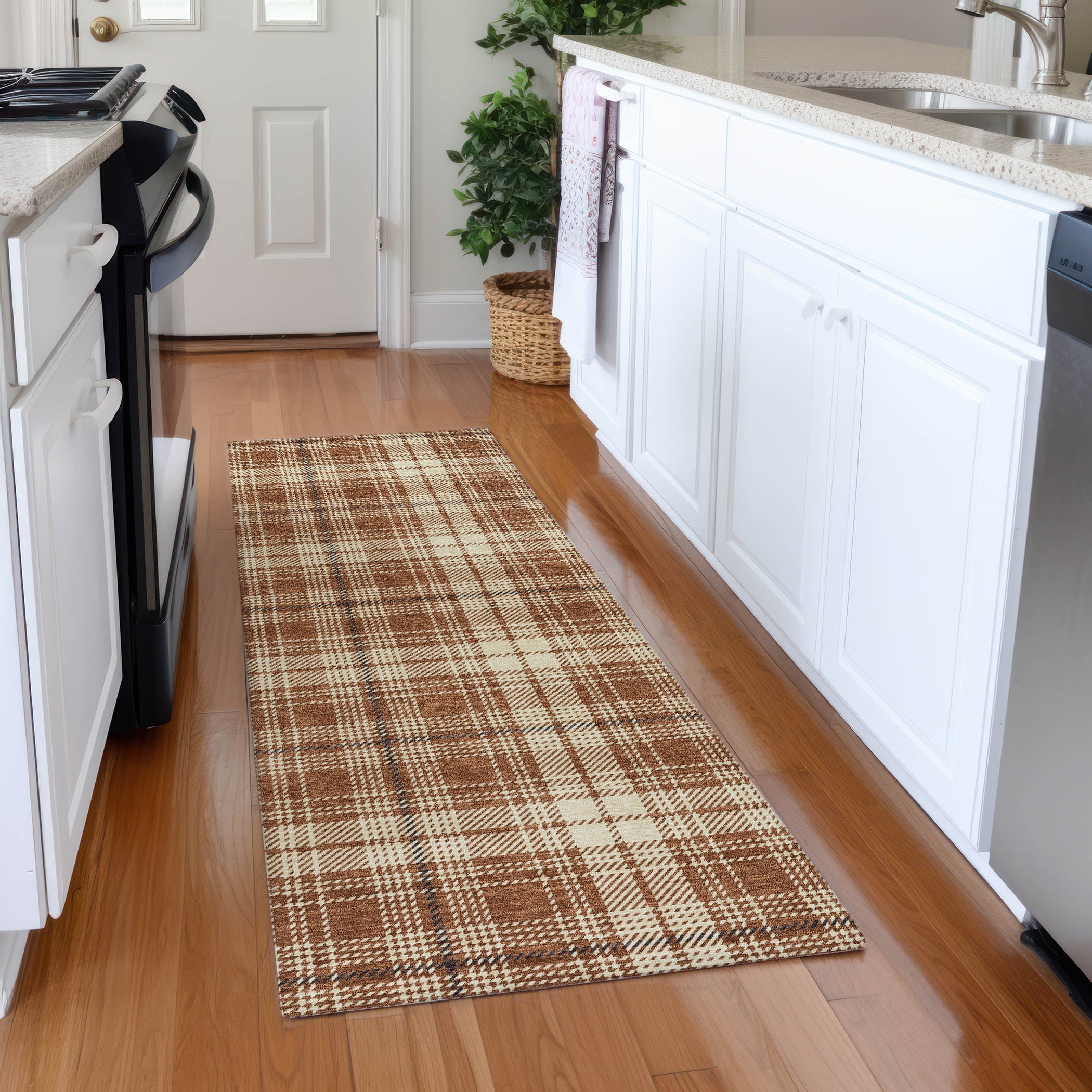Budapest Machine Washable Transitional Paprika Orange Rug 2'3" x 7'6" #shape_Runner