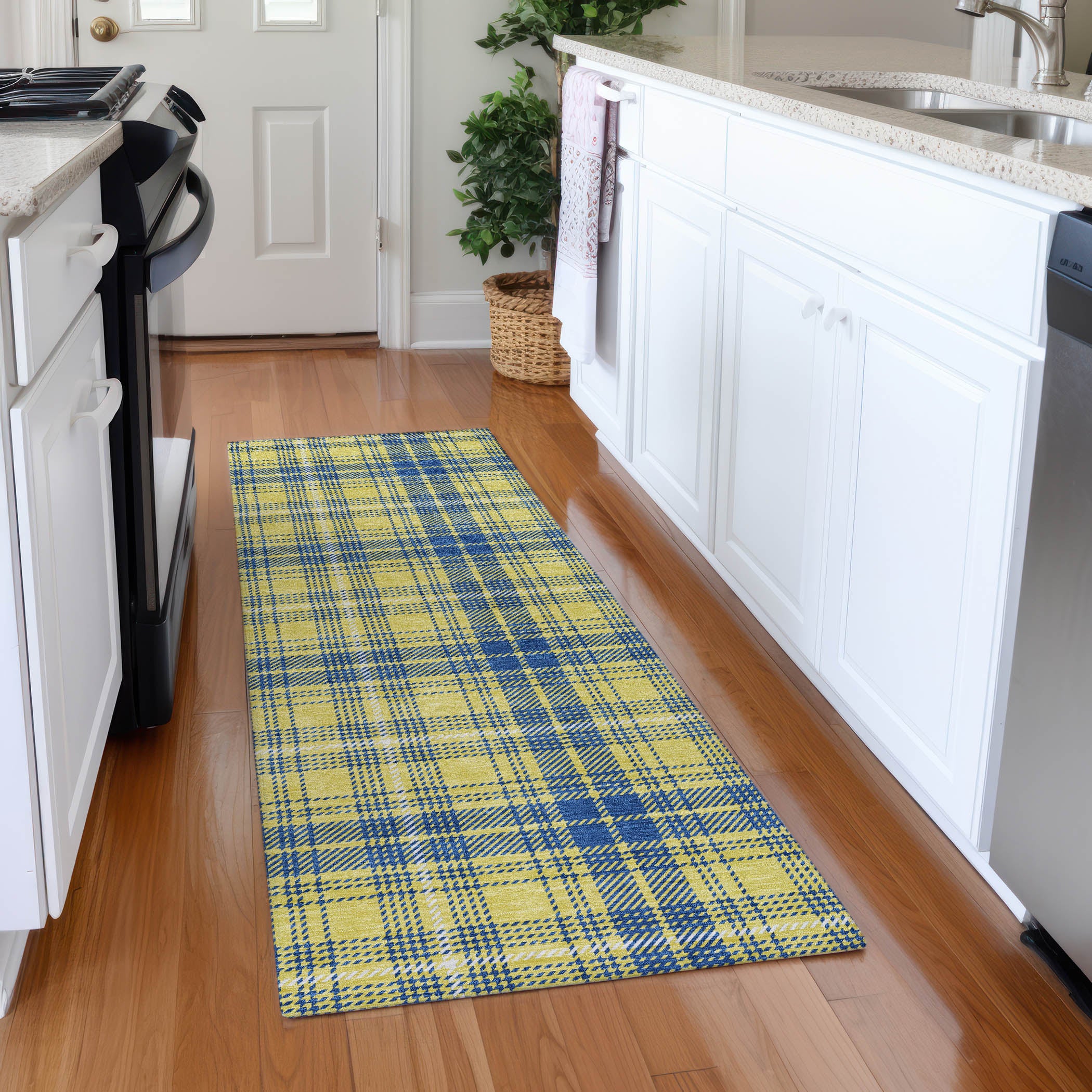 Budapest Machine Washable Transitional Yellow Gold Rug 2'3" x 7'6" #shape_Runner