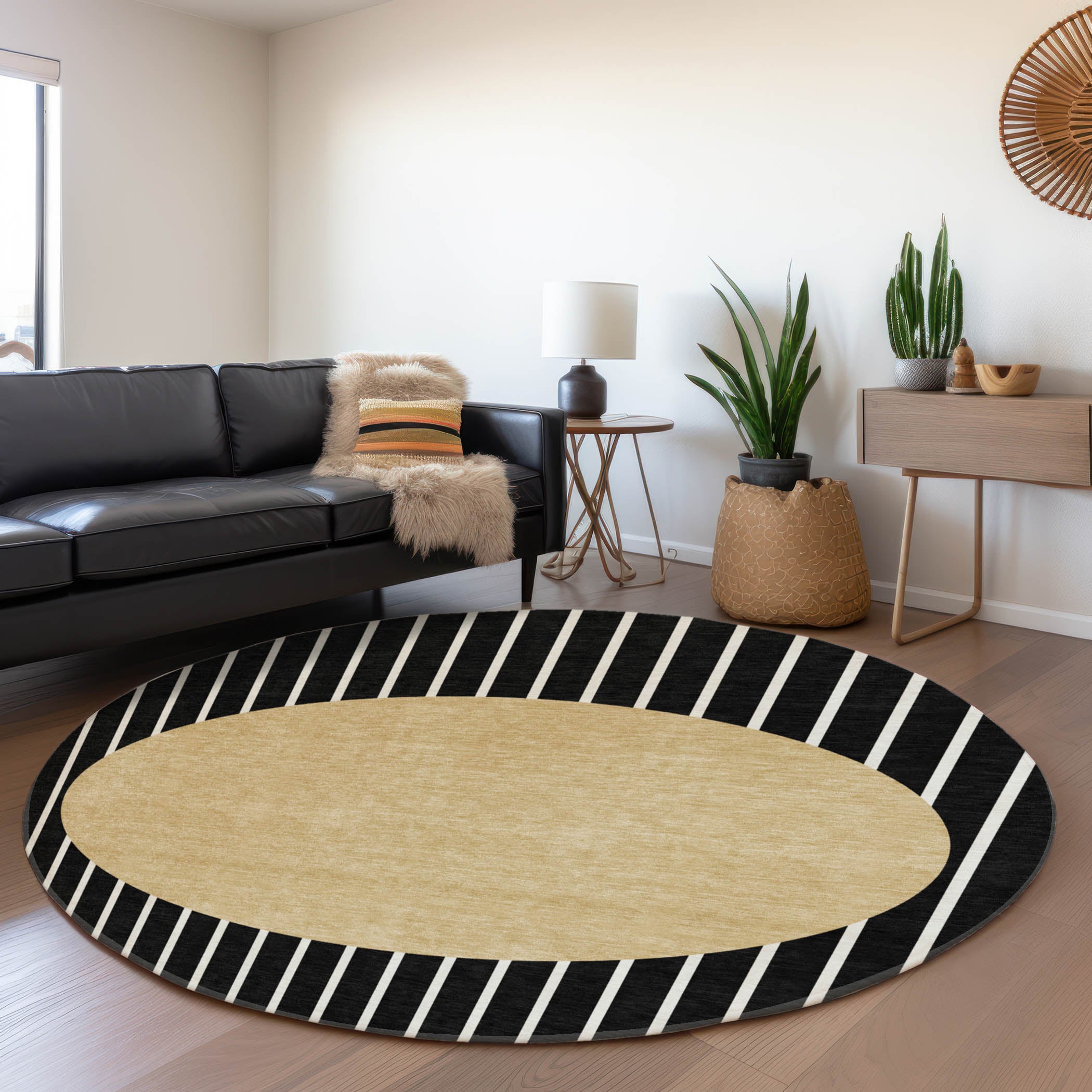 Sintra Machine Washable Transitional Black Rug 8' x 8' #shape_Round