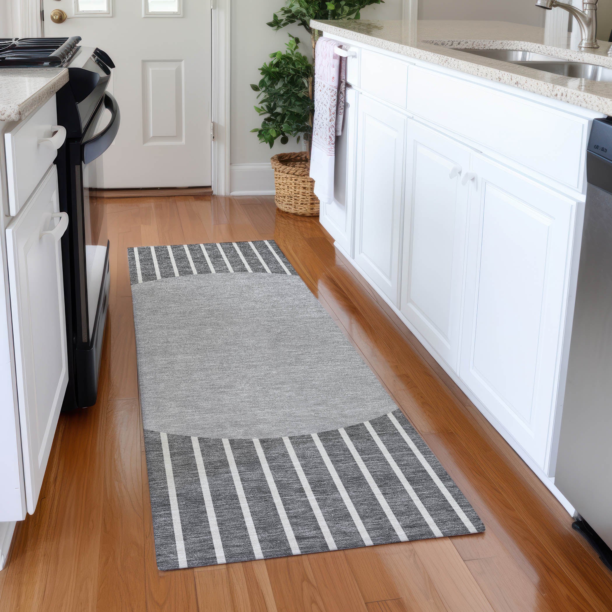 Sintra Machine Washable Transitional Gray Rug 2'3" x 7'6" #shape_Runner